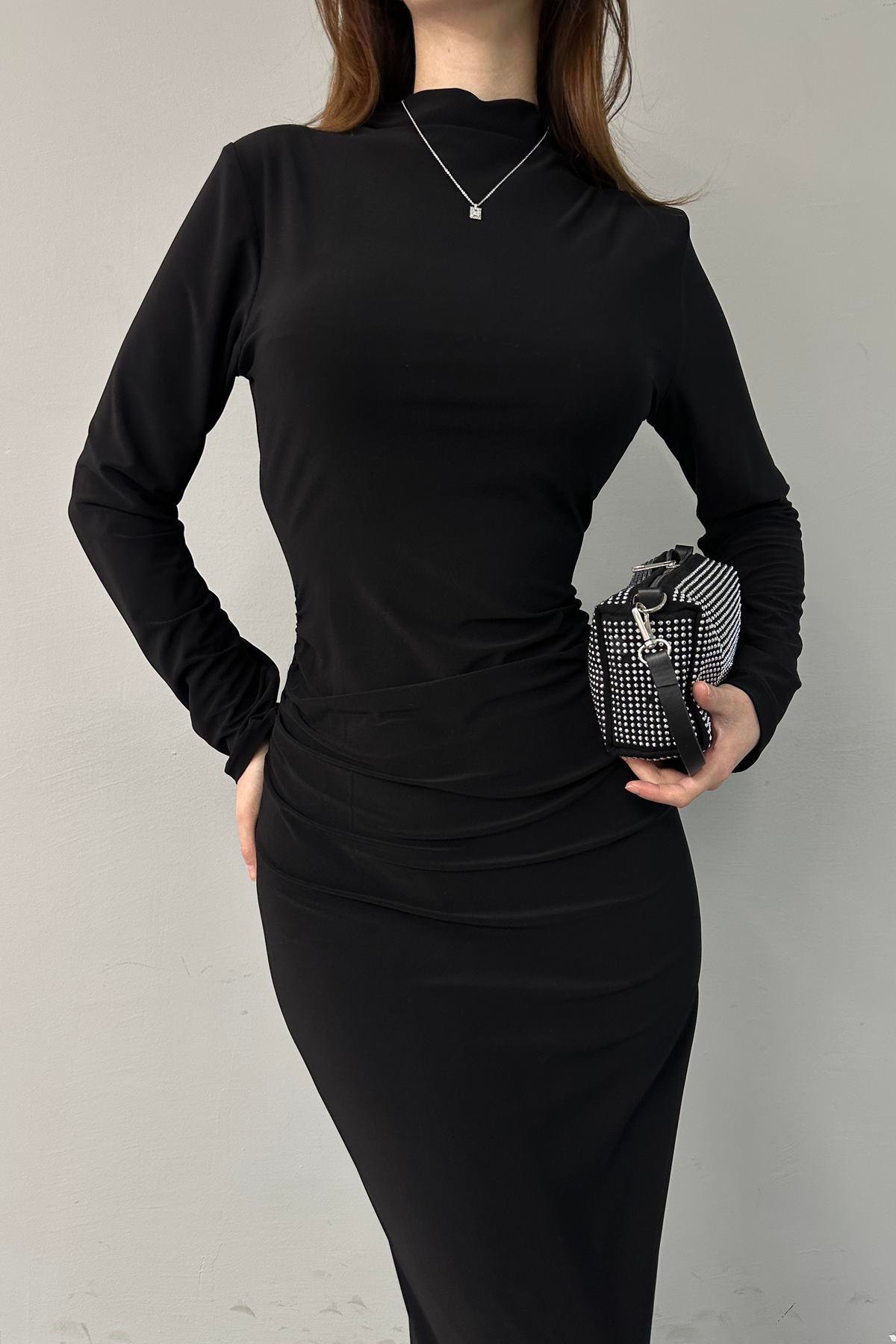 YAN DRAPE DETAYLI ELBİSE