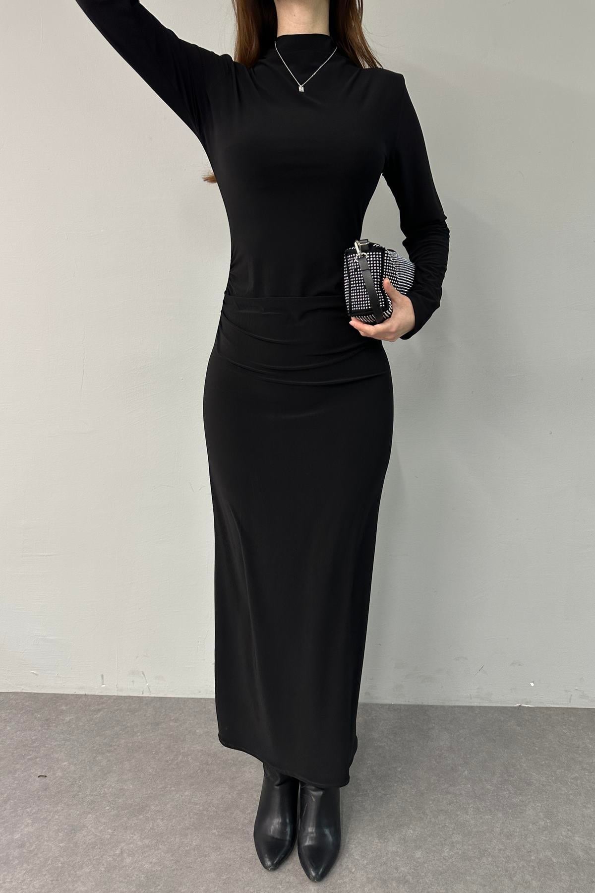YAN DRAPE DETAYLI ELBİSE