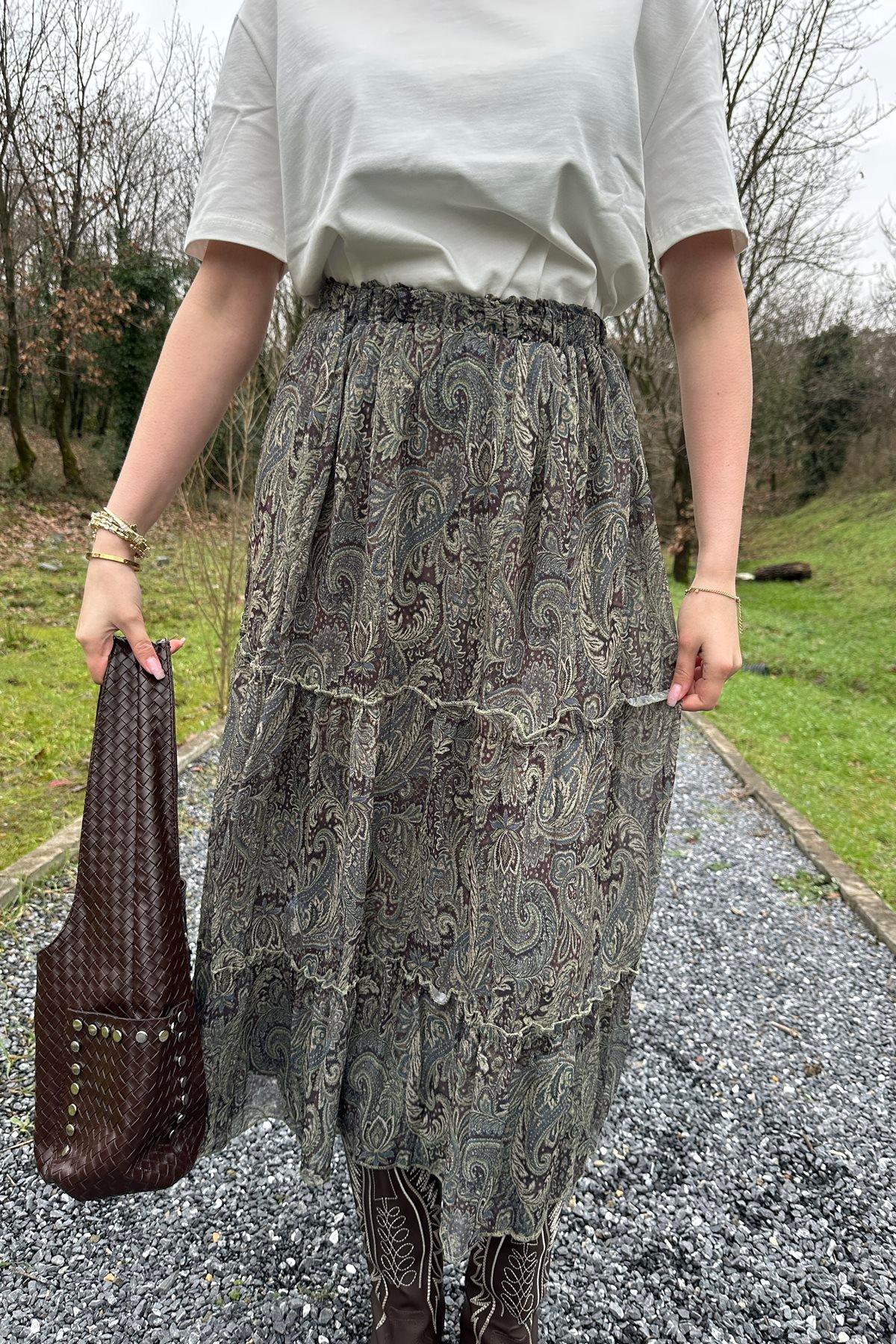 BEL LASTİKLİ DESENLİ ETEK