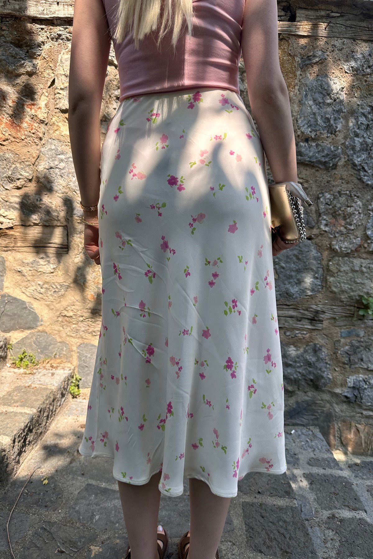 ÇİÇEK DESEN SATEN VEREV ETEK