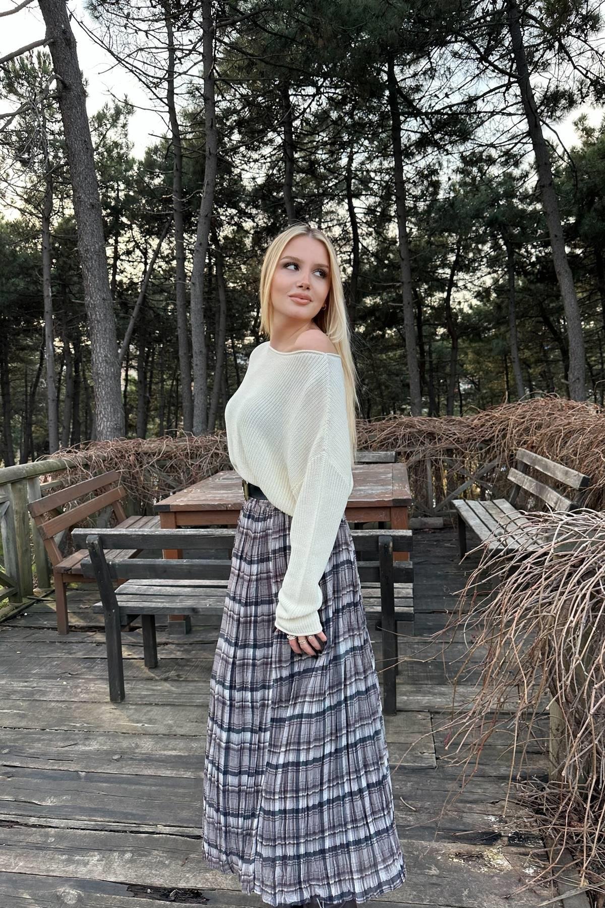 EKOSE DESEN KRAŞLI KEMERLİ ETEK