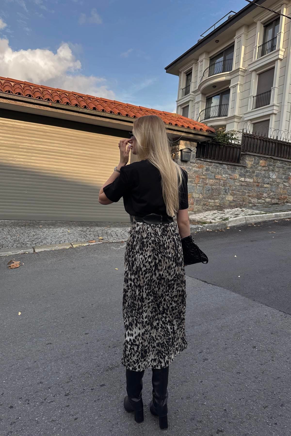 LEOPAR DESEN KIRAŞLI LEMERLİ ETEK