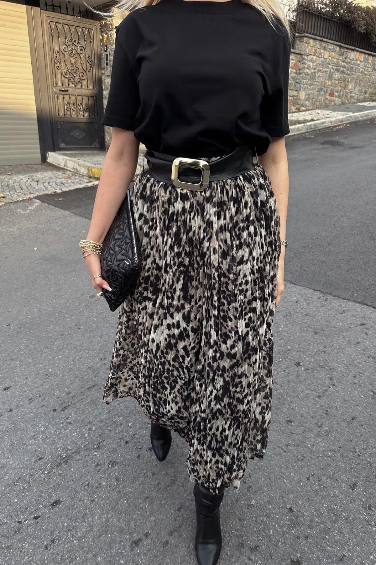 LEOPAR DESEN KIRAŞLI LEMERLİ ETEK