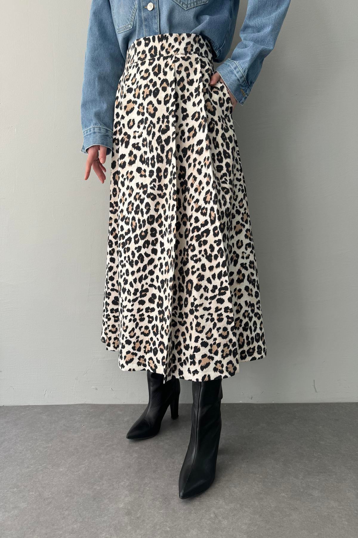 LEOPAR DESEN PİLELİ ETEK