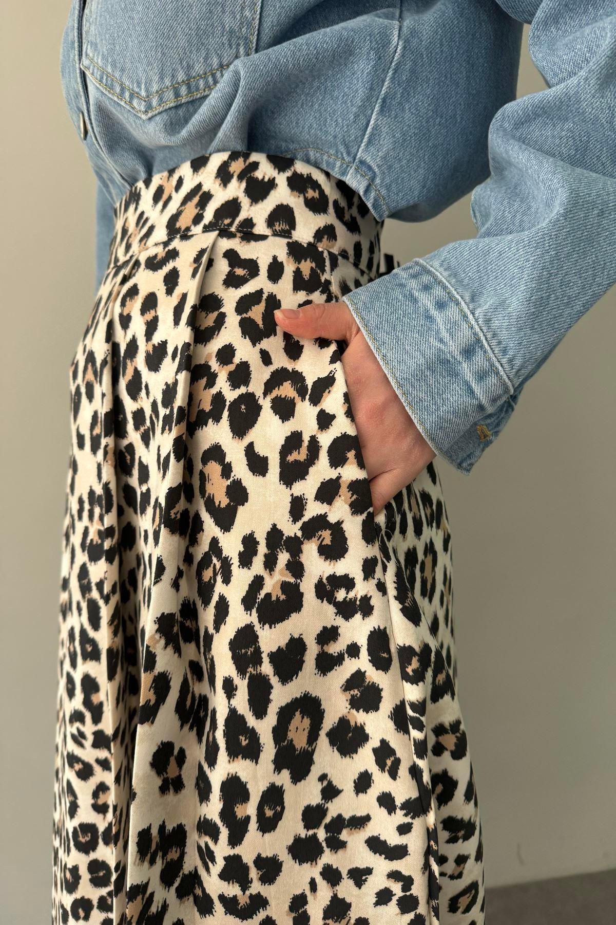 LEOPAR DESEN PİLELİ ETEK