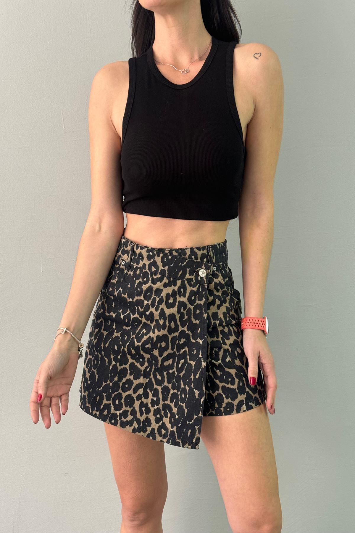 LEOPAR DESEN ŞORT ETEK