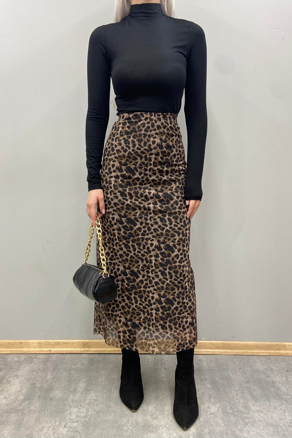 LEOPAR DESEN TÜL ETEK