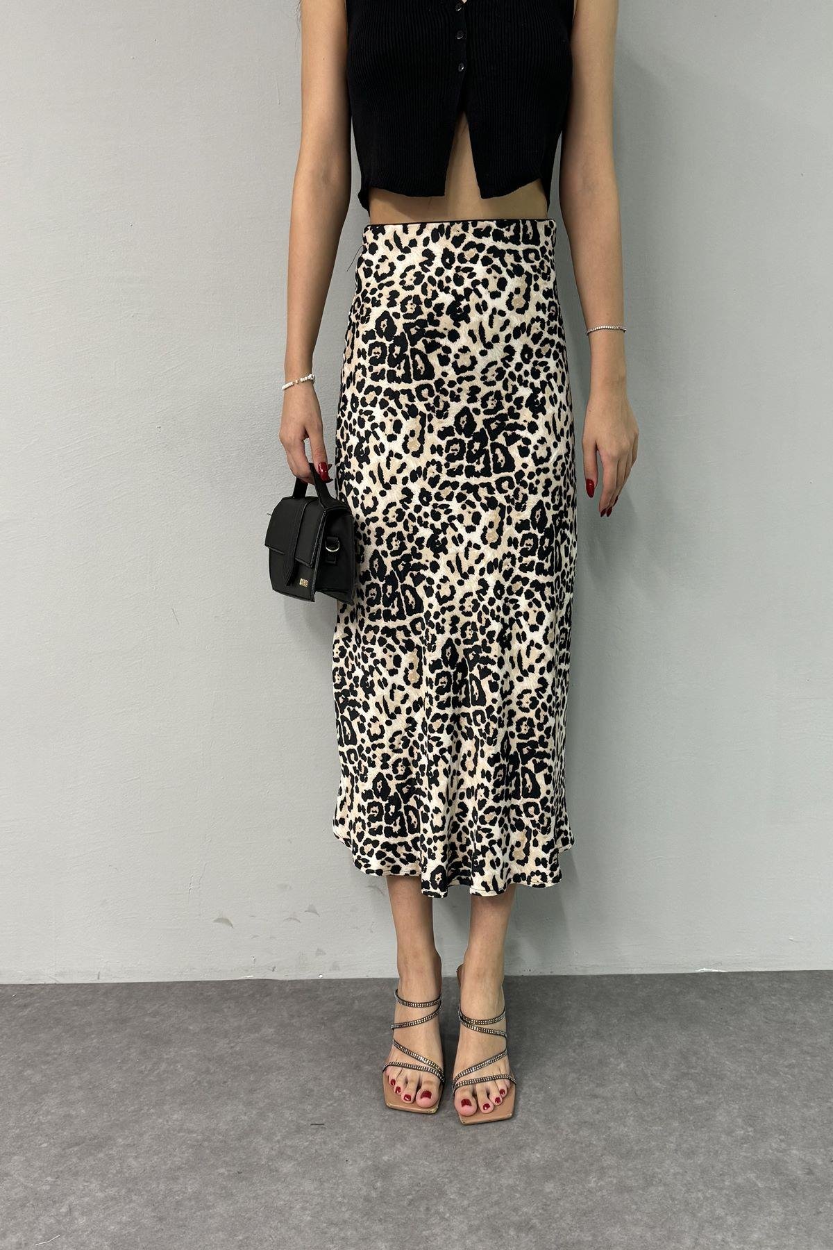 LEOPAR DESENLİ SATEN ETEK
