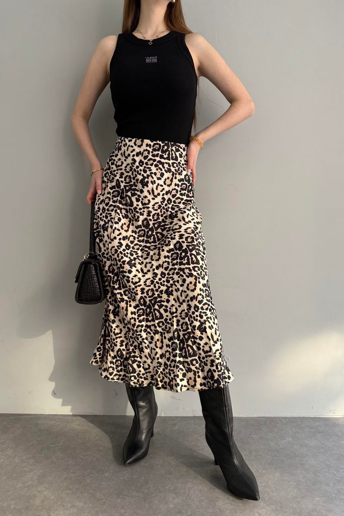 LEOPAR DESENLİ SATEN ETEK