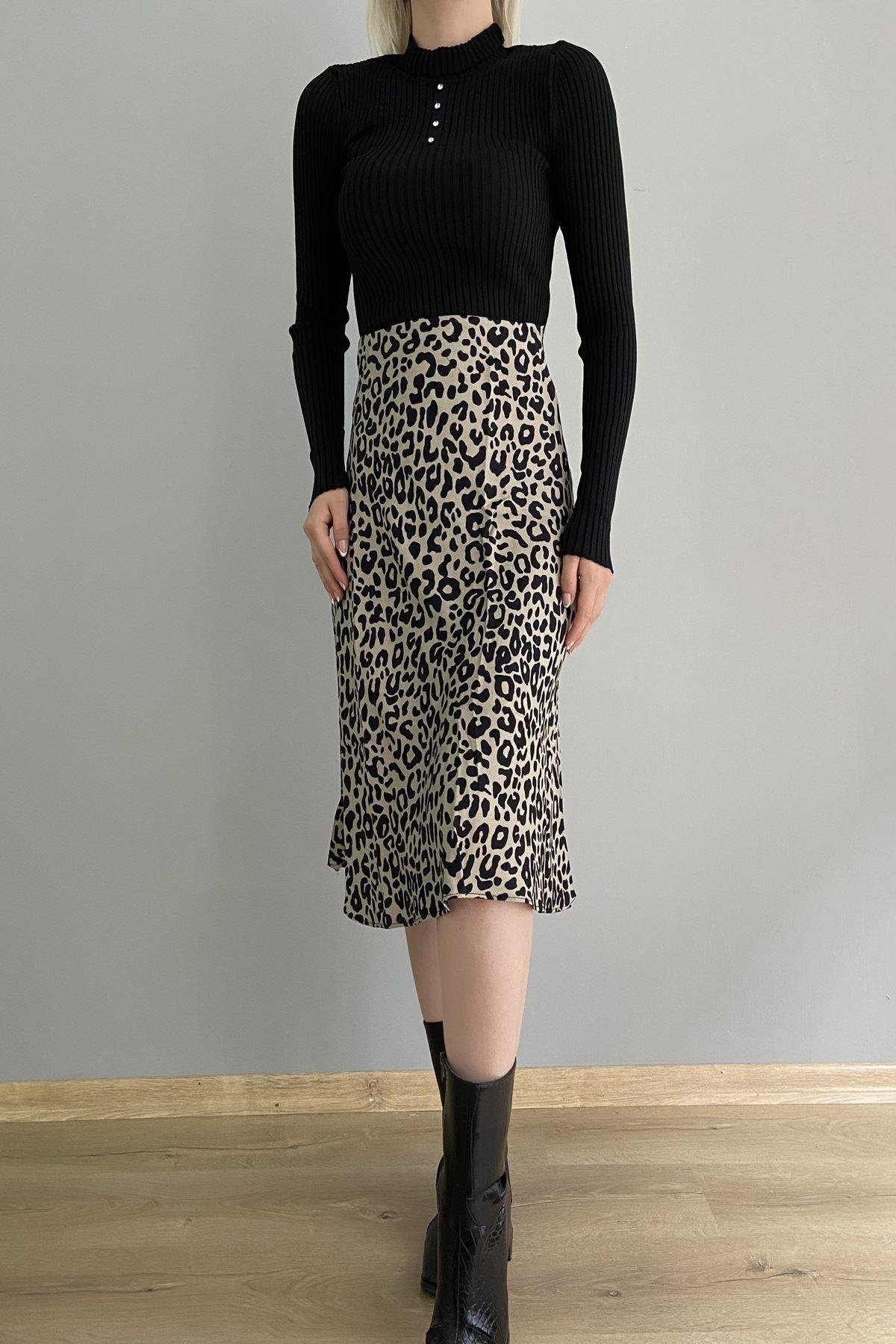 LEOPAR DESENLİ SATEN ETEK