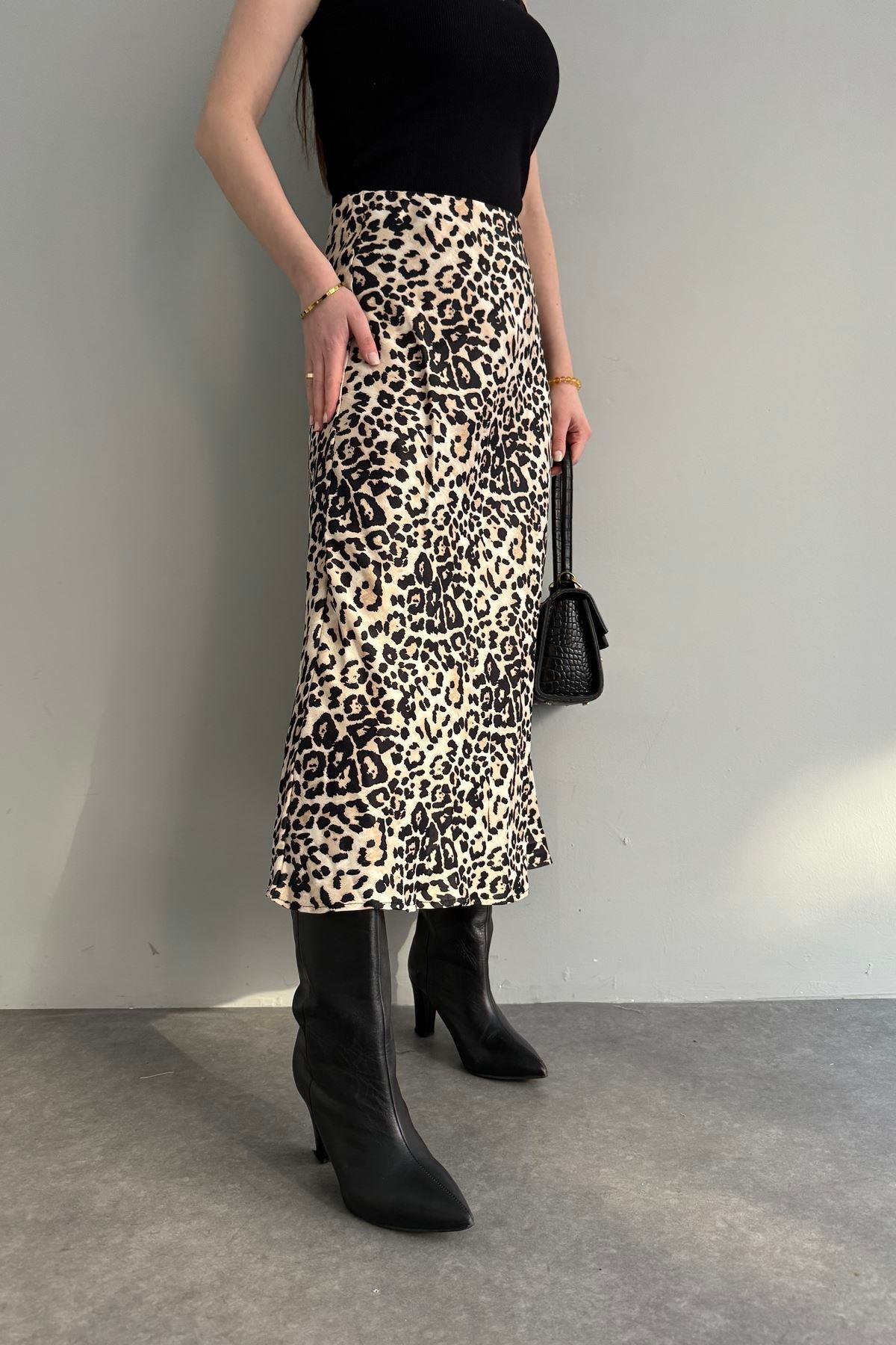 LEOPAR DESENLİ SATEN ETEK