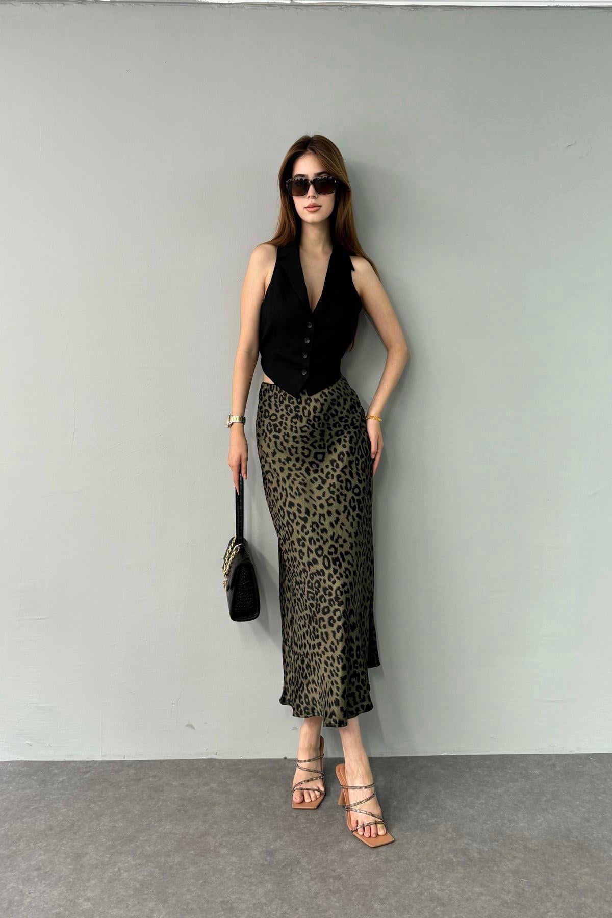 LEOPAR DESENLİ SATEN ETEK
