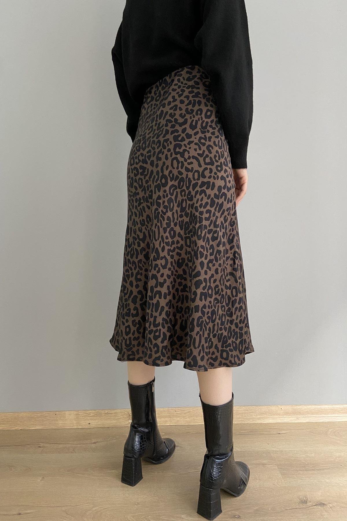 LEOPAR DESENLİ SATEN ETEK