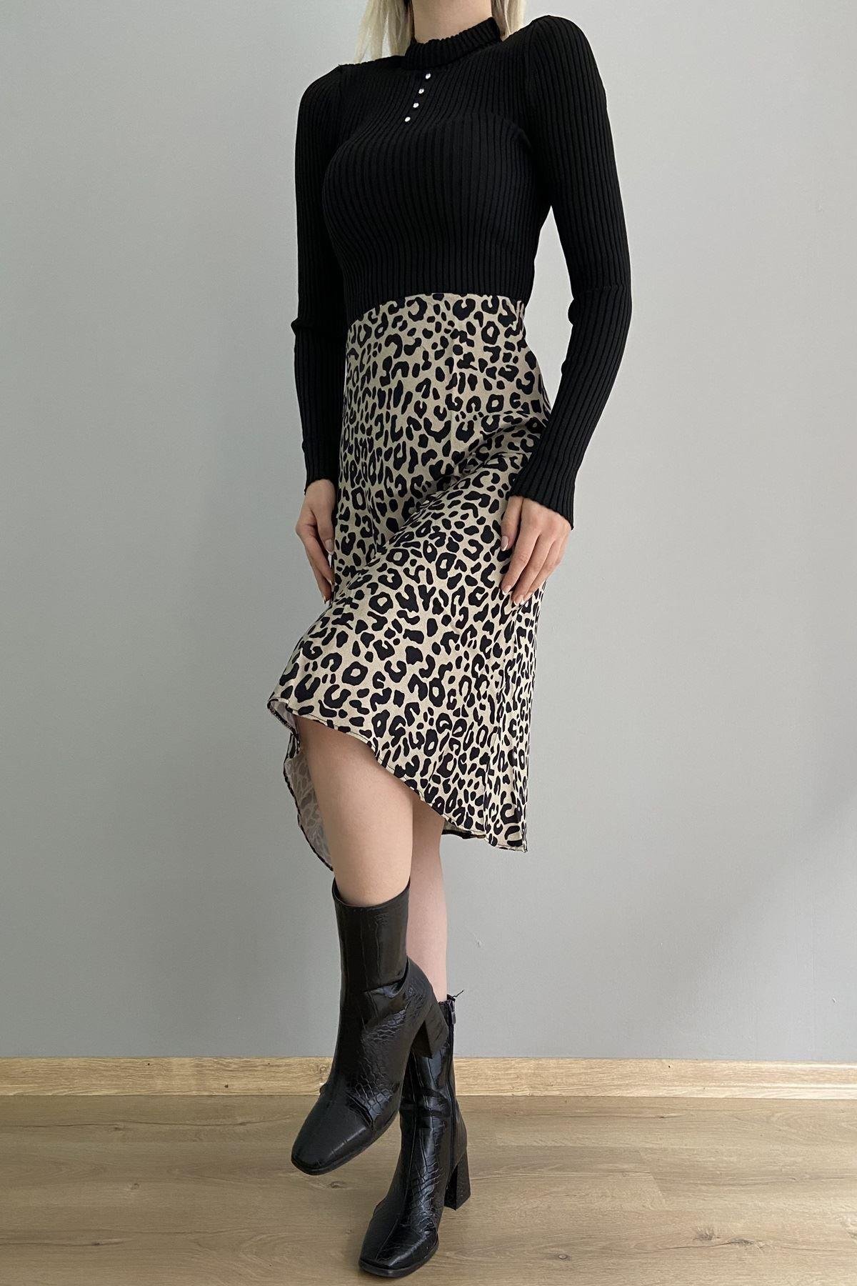 LEOPAR DESENLİ SATEN ETEK