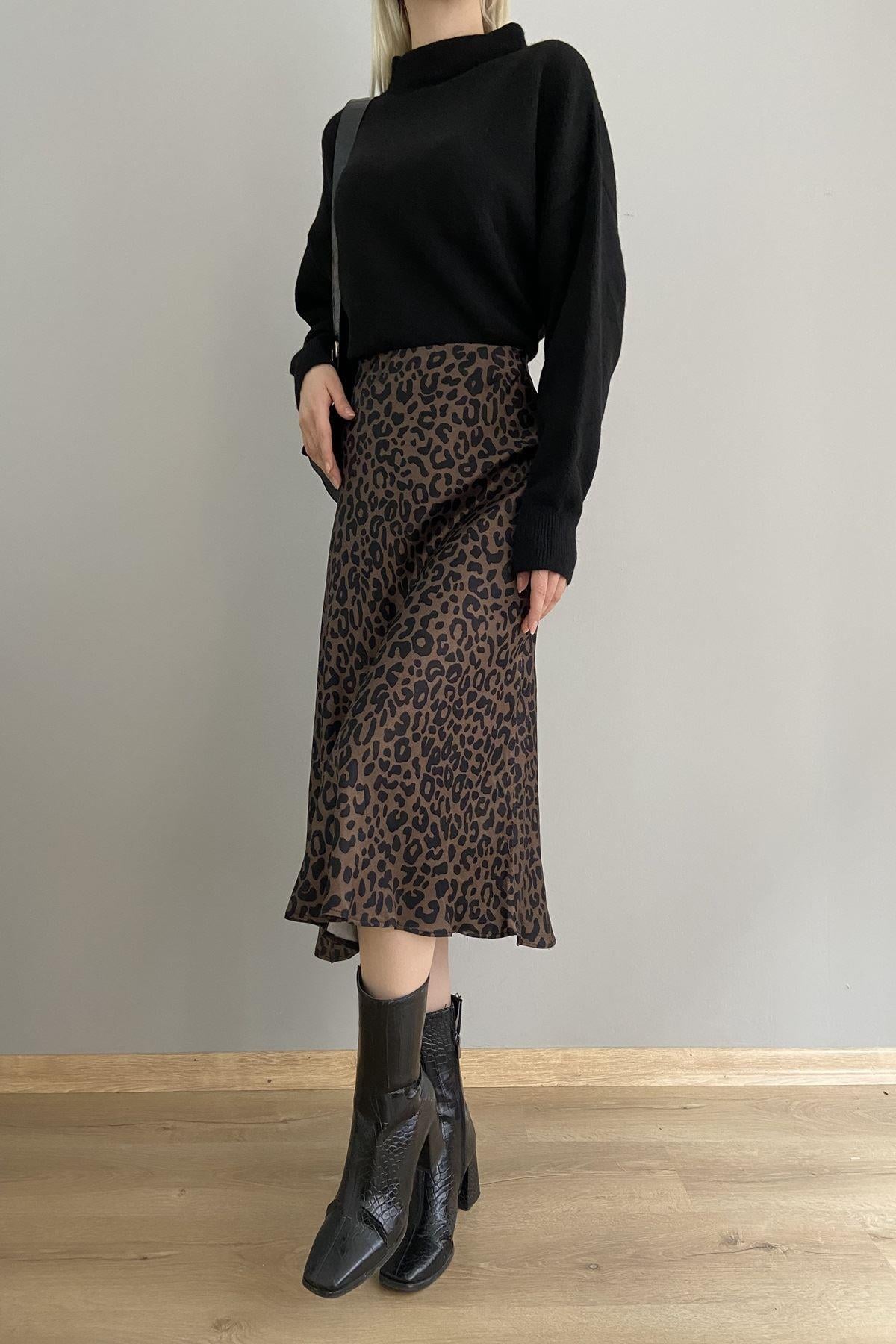 LEOPAR DESENLİ SATEN ETEK