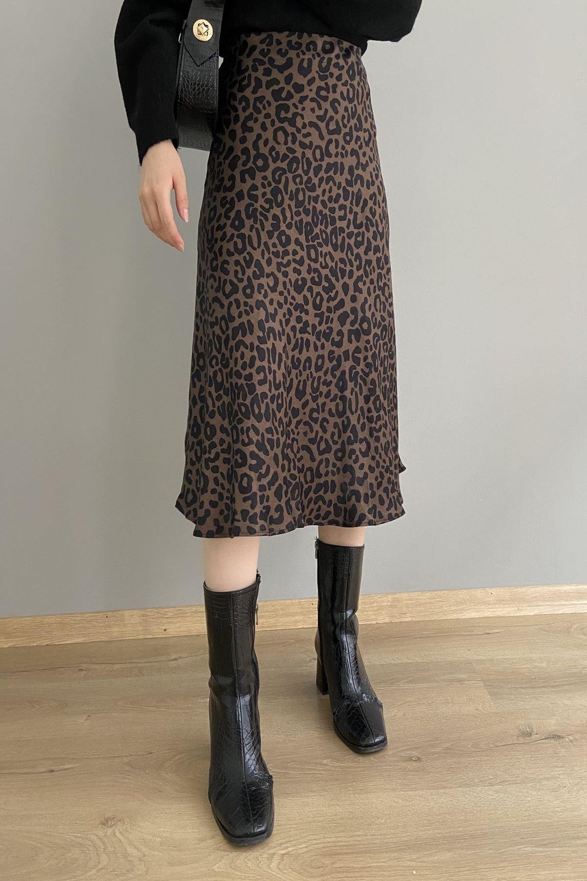 LEOPAR DESENLİ SATEN ETEK