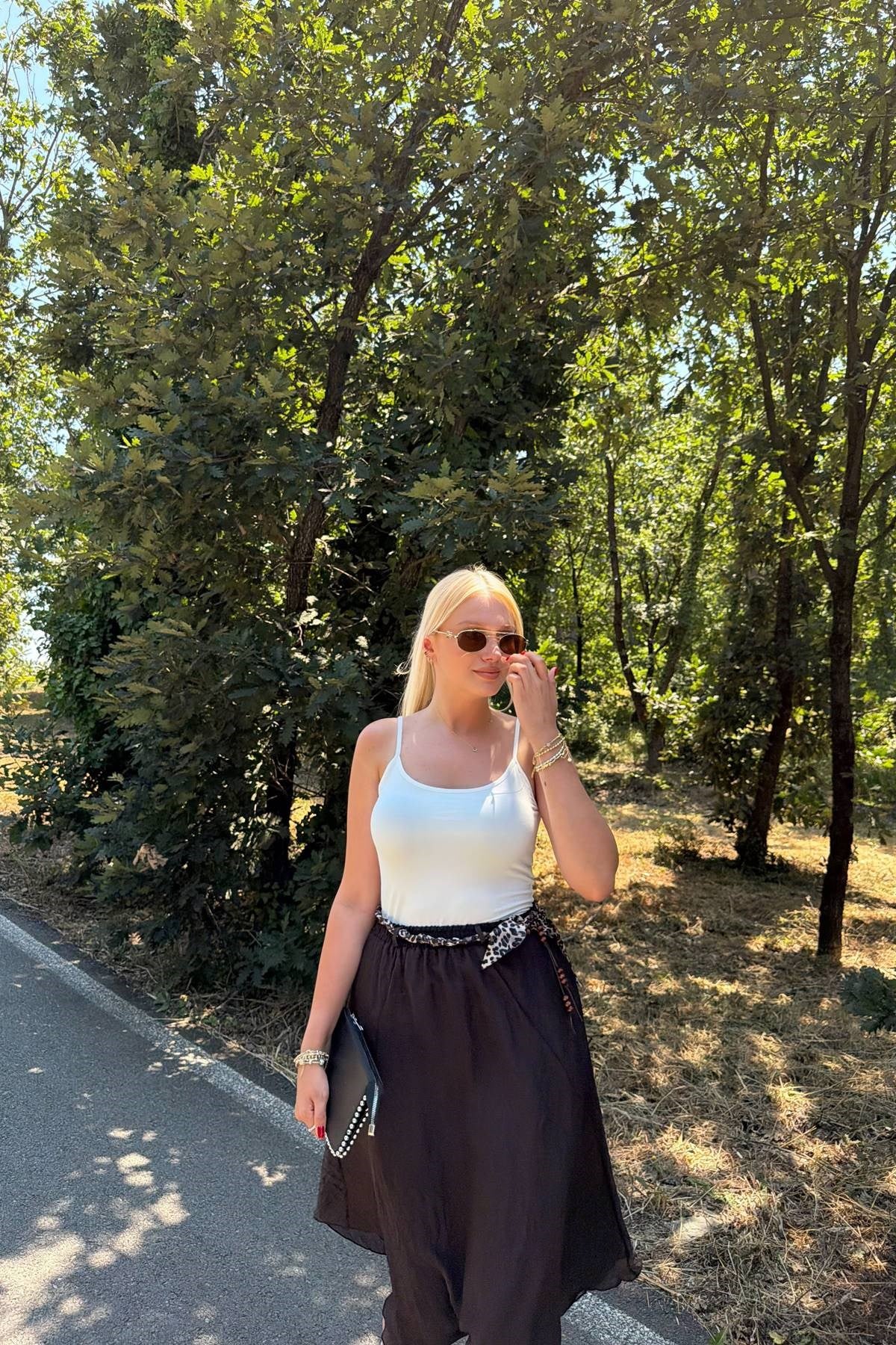 LEOPAR KEMER DETAY BELİ LASTİKLİ ETEK