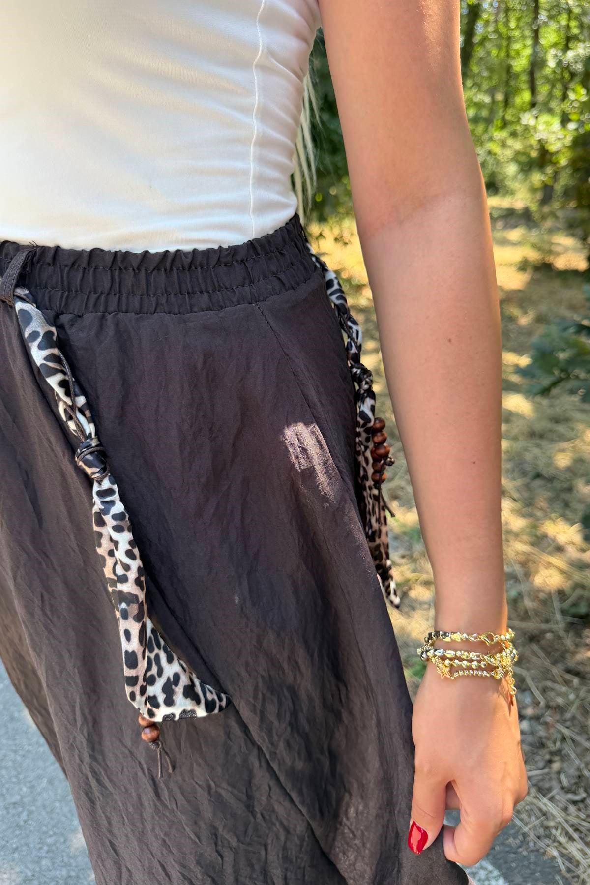 LEOPAR KEMER DETAY BELİ LASTİKLİ ETEK