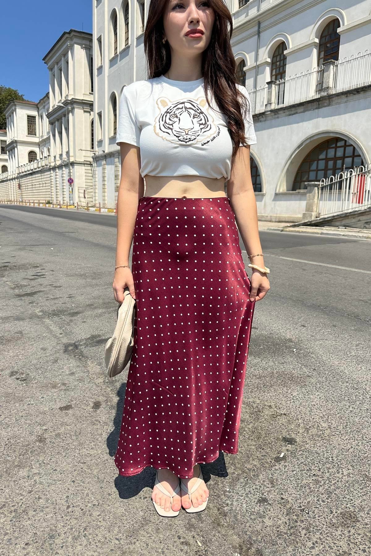 PUANTİYE DESEN SATEN ETEK
