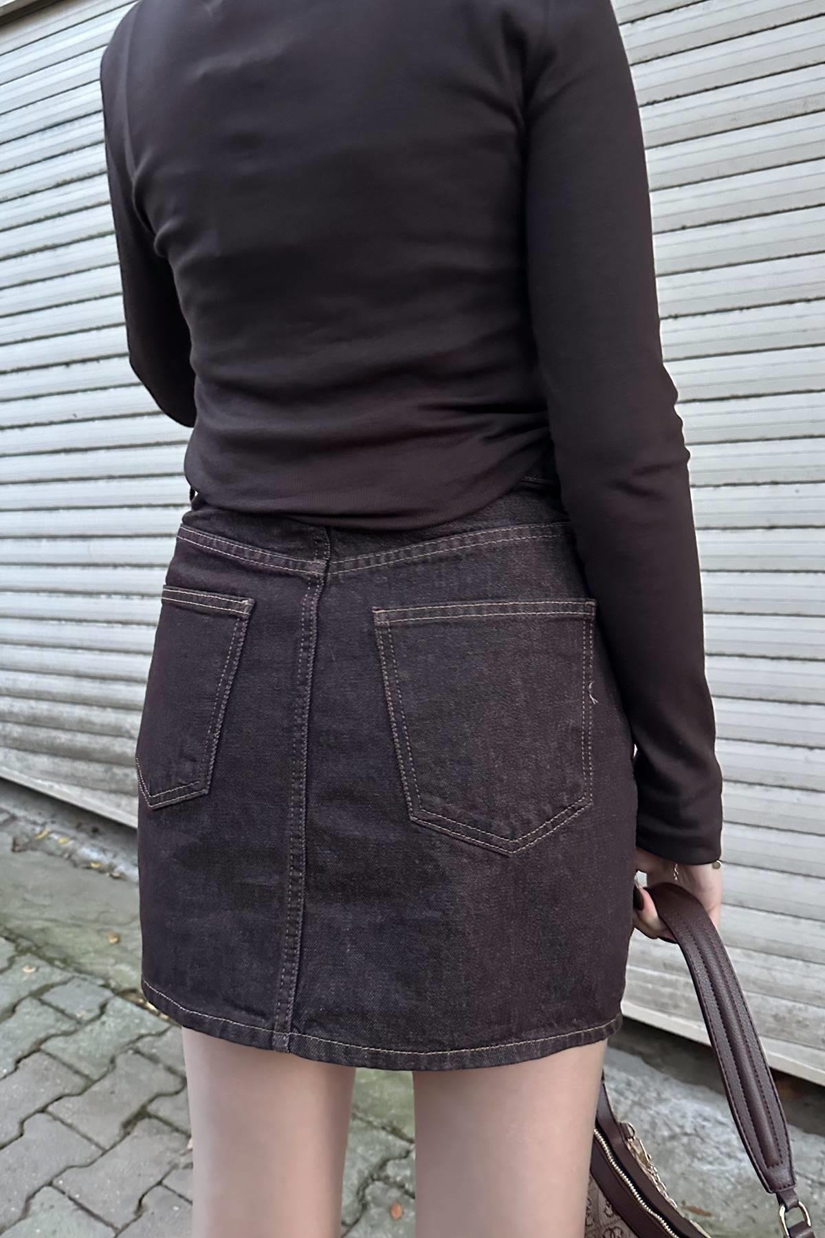 renkli denim mini etek