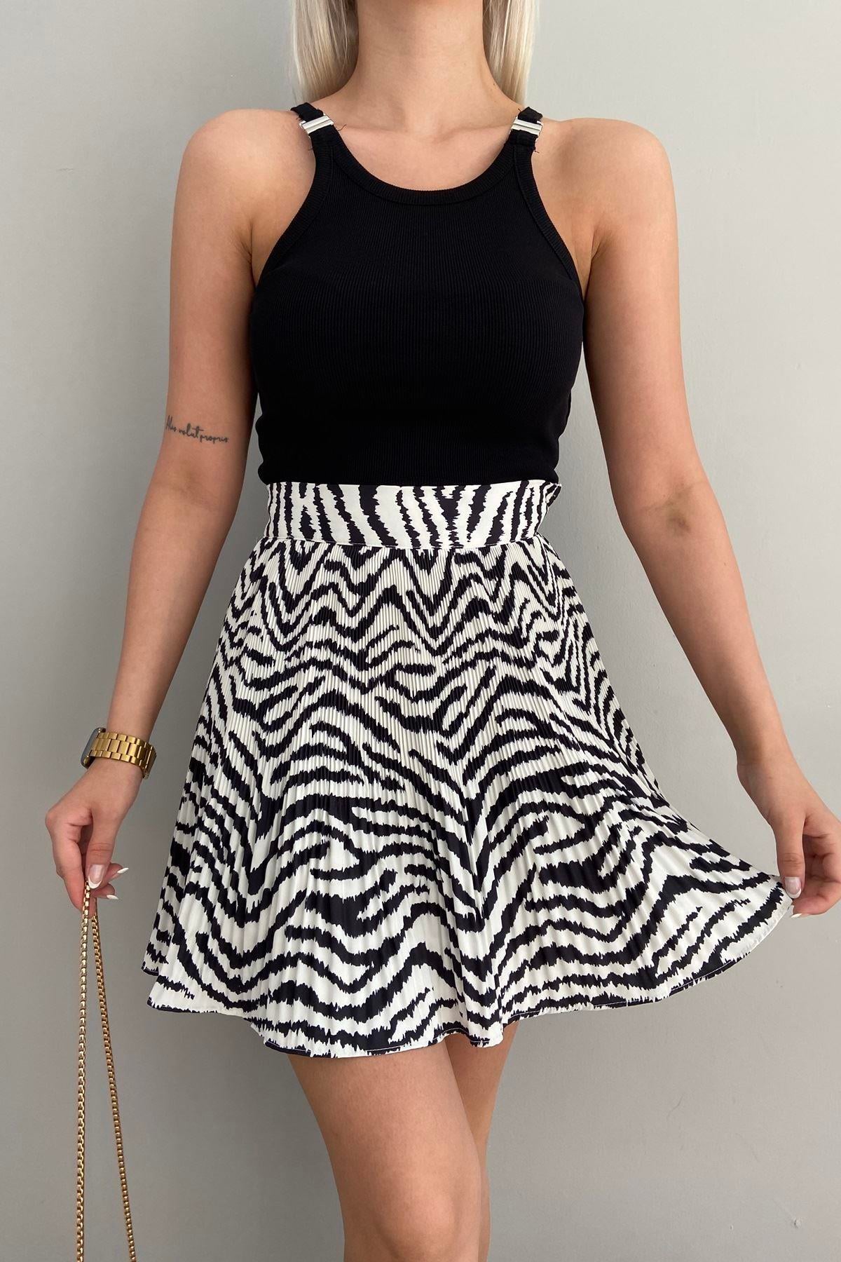 ZEBRA DESEN PİLİSE ŞORT ETEK