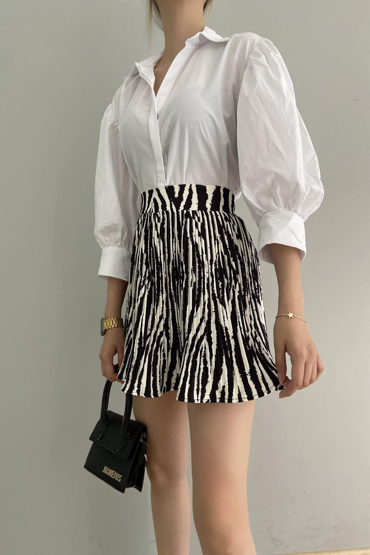 ZEBRA DESEN PİLİSELİ ŞORT ETEK