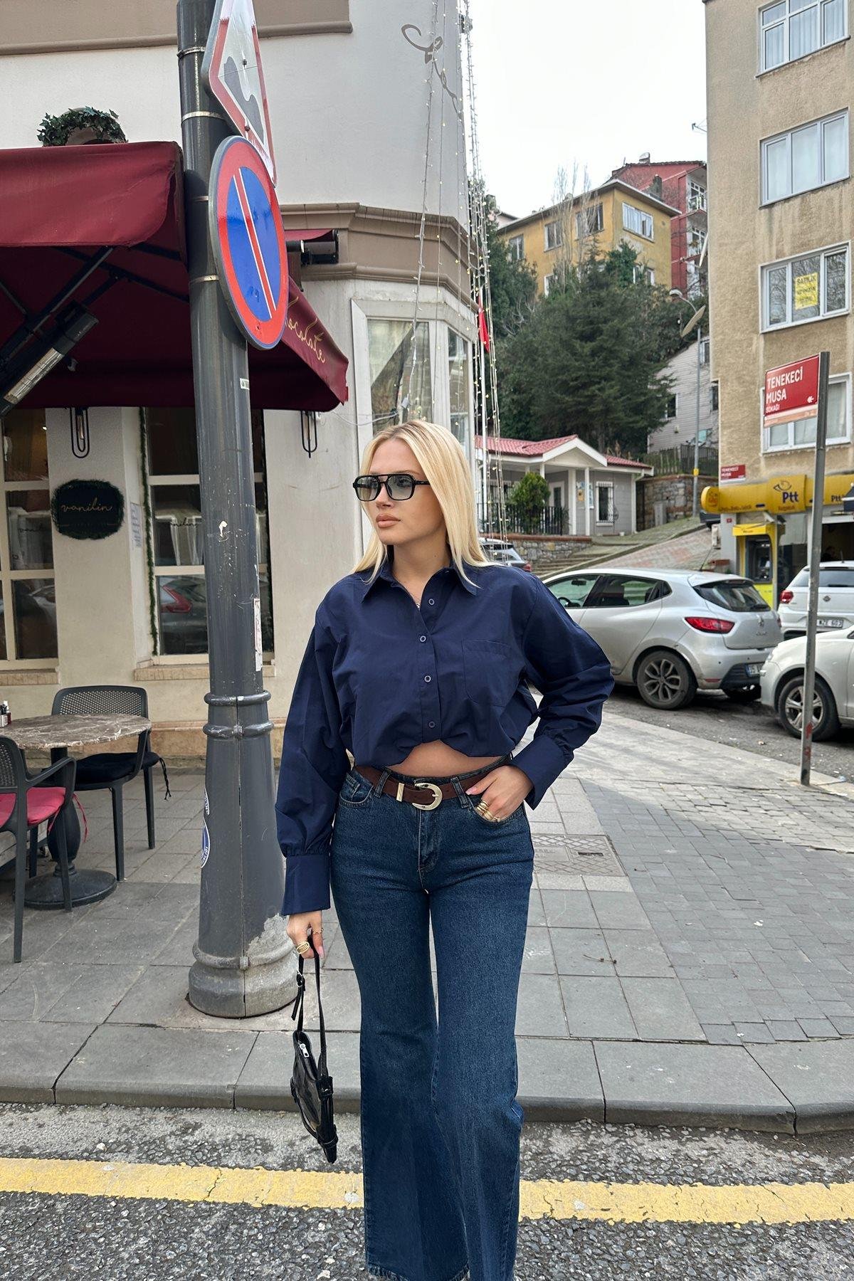 BALON ETEKLİ CEPLİ CROP GÖMLEK