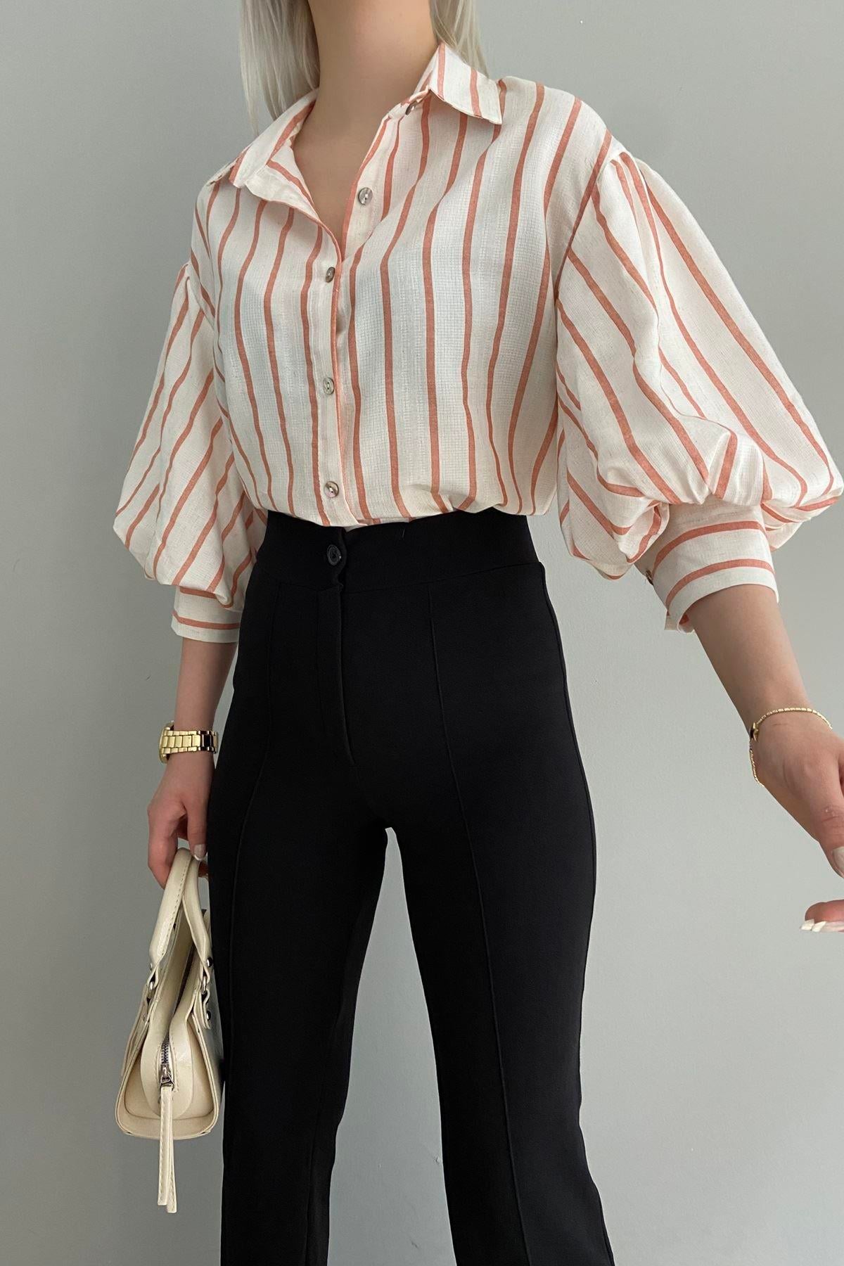 ÇİZGİLİ BALON KOLLU GÖMLEK