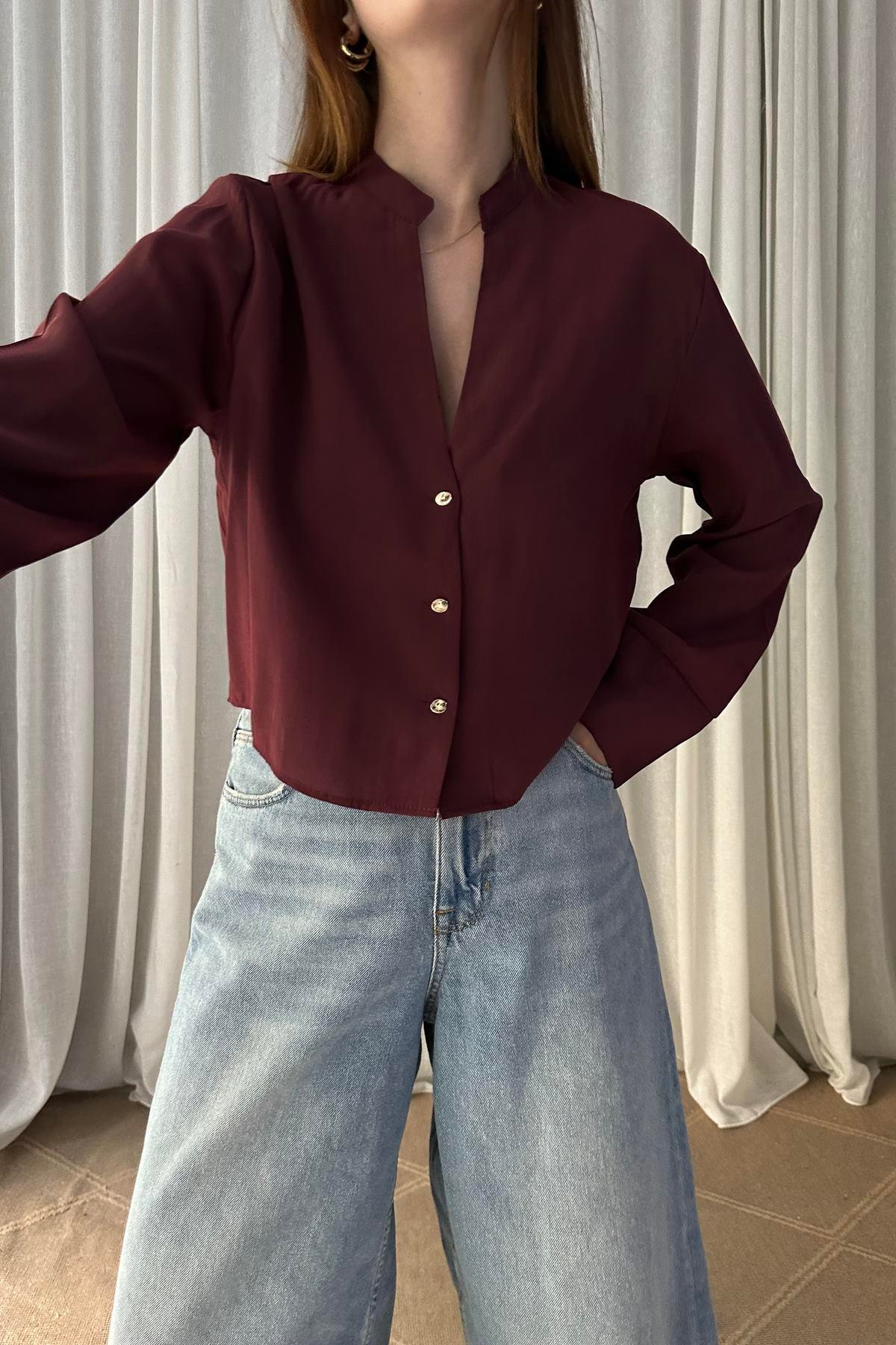 HAKİM YAKA CROP GÖMLEK