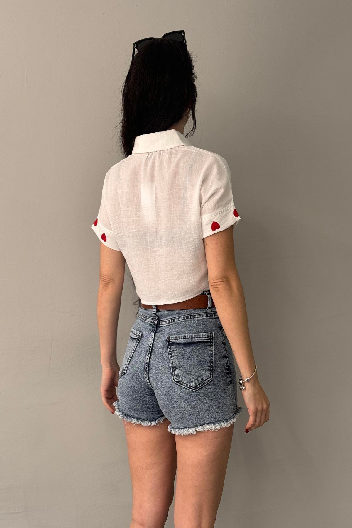 KALP NAKIŞLI CROP GÖMLEK