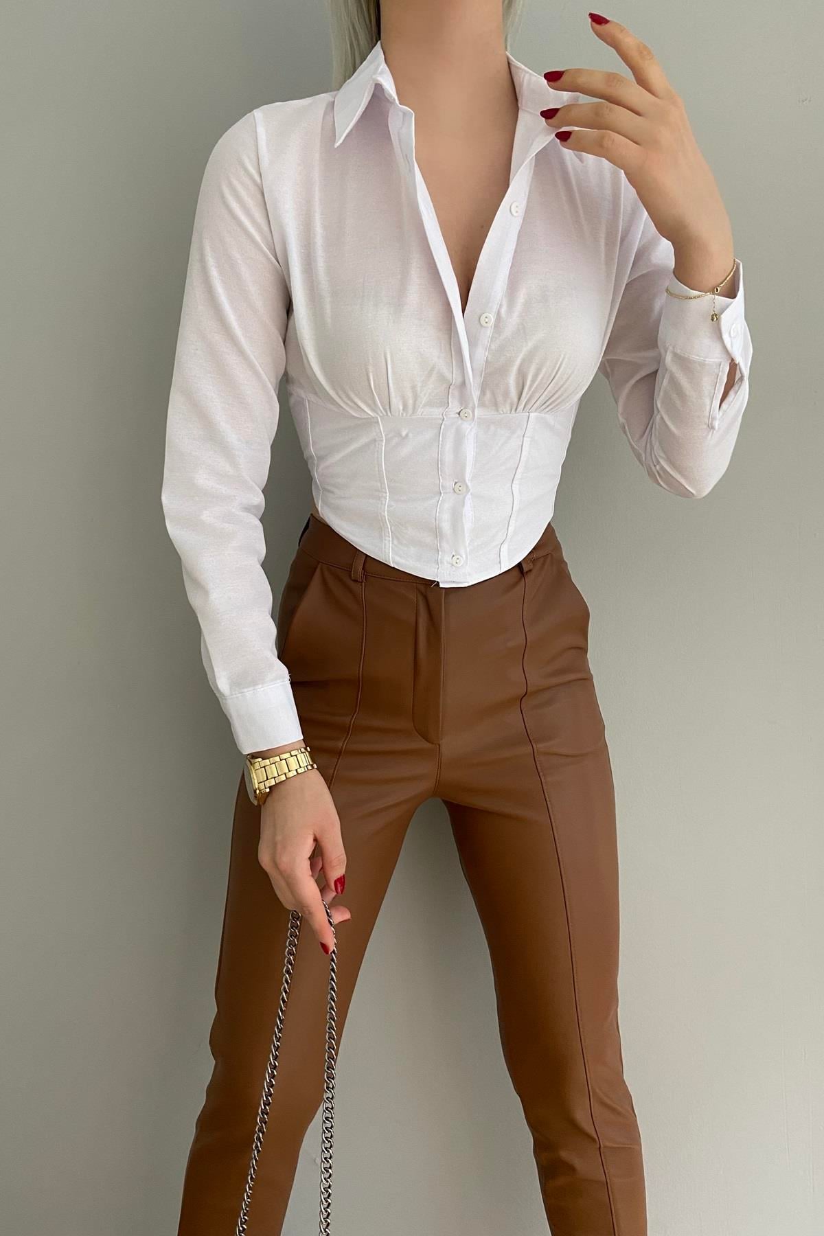 KORSE BELİ LASTİKLİ GÖMLEK