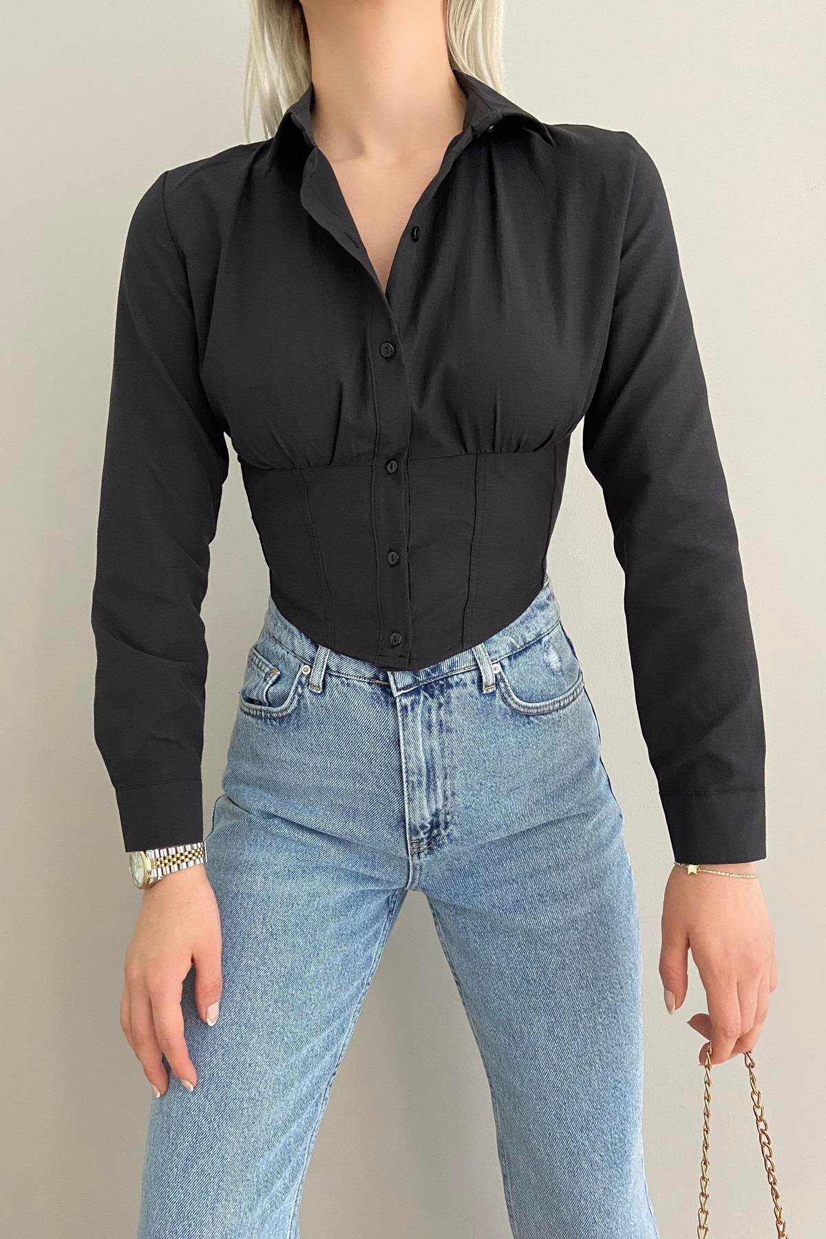 KORSE BELİ LASTİKLİ GÖMLEK