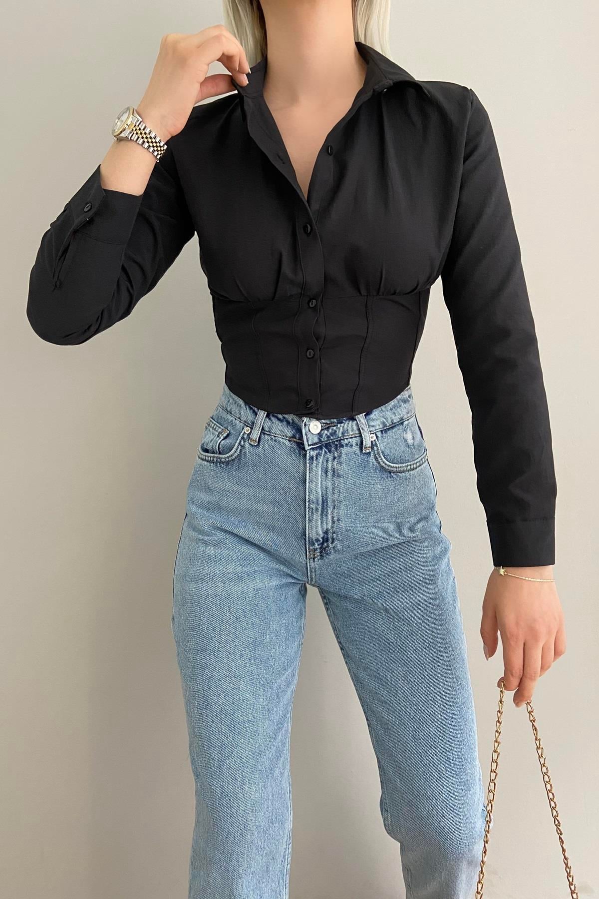 KORSE BELİ LASTİKLİ GÖMLEK