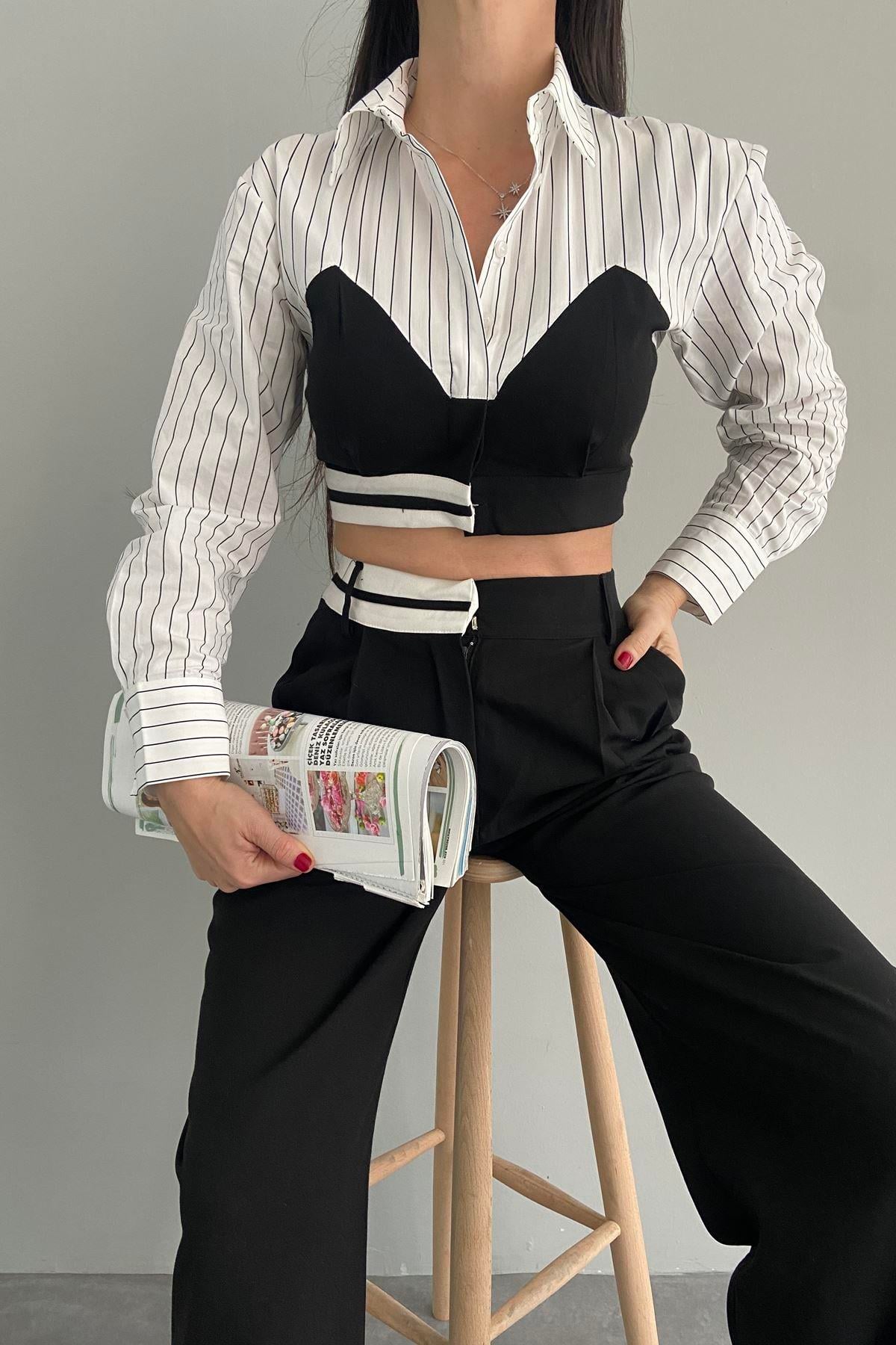 KUMAŞ GARNİLİ CROP GÖMLEK