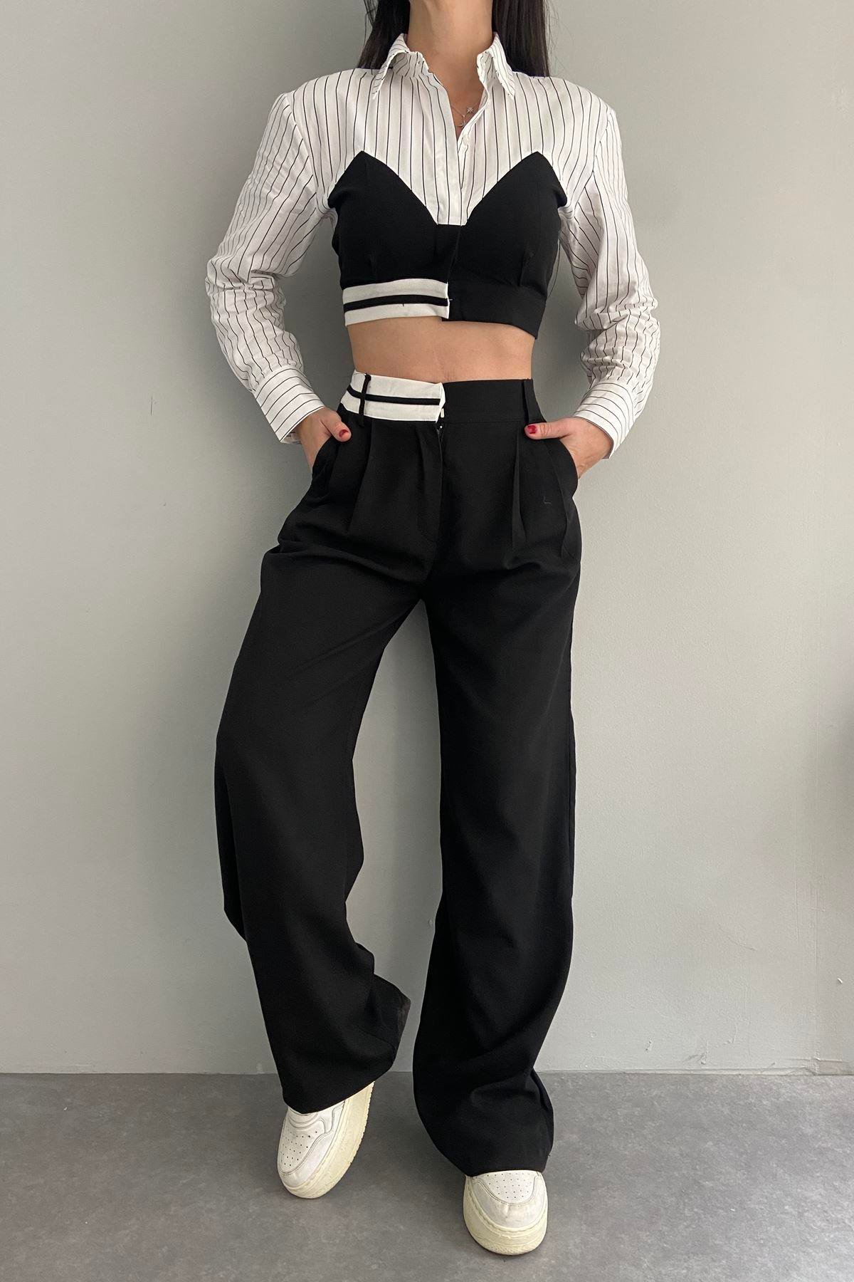 KUMAŞ GARNİLİ CROP GÖMLEK