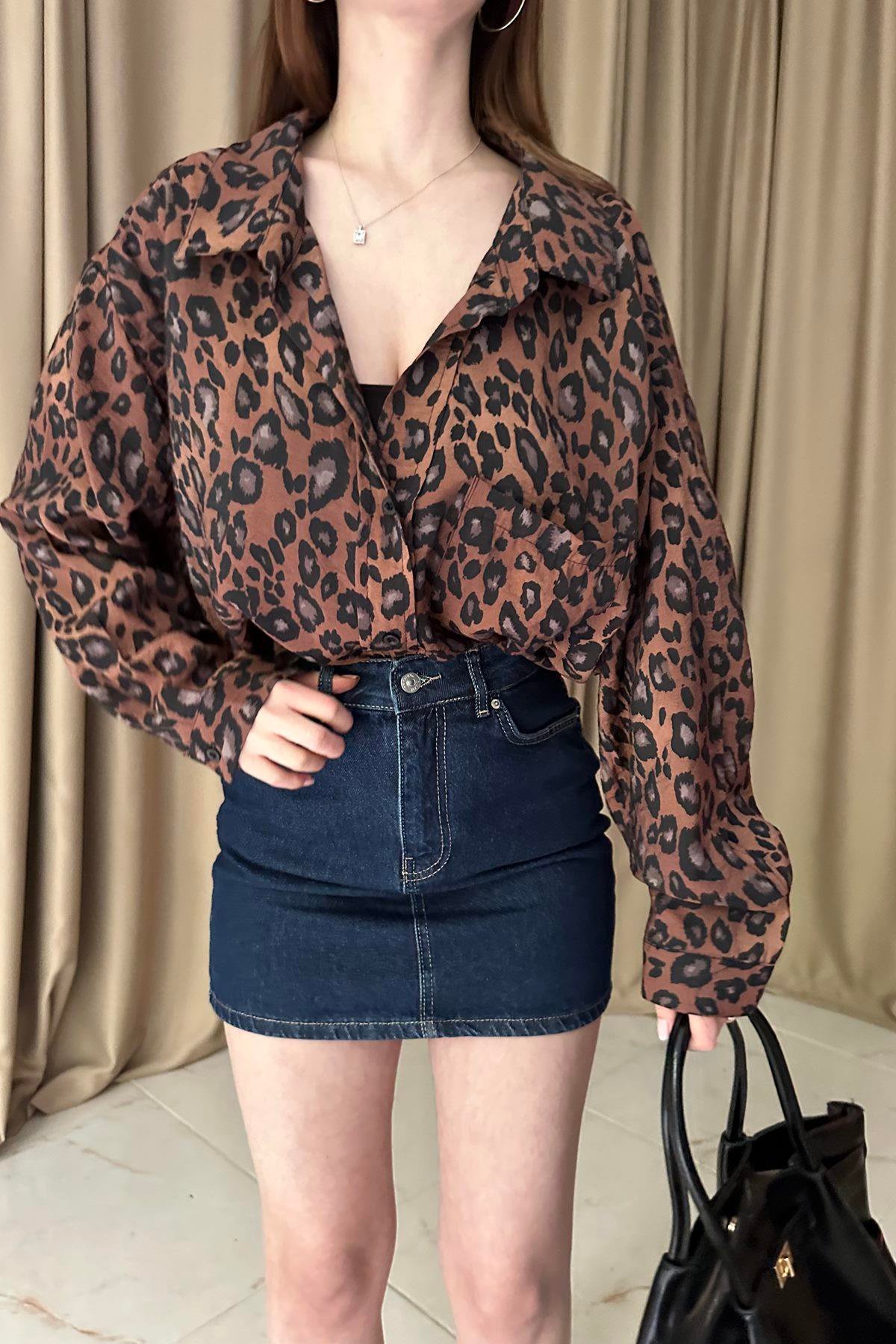 LEOPAR DESEN OVERSİZE GÖMLEK