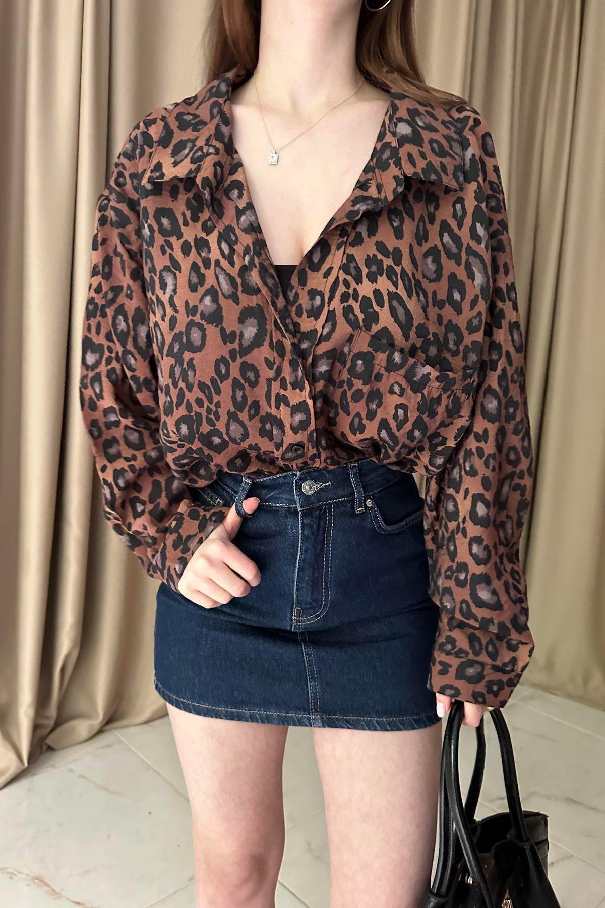 LEOPAR DESEN OVERSİZE GÖMLEK