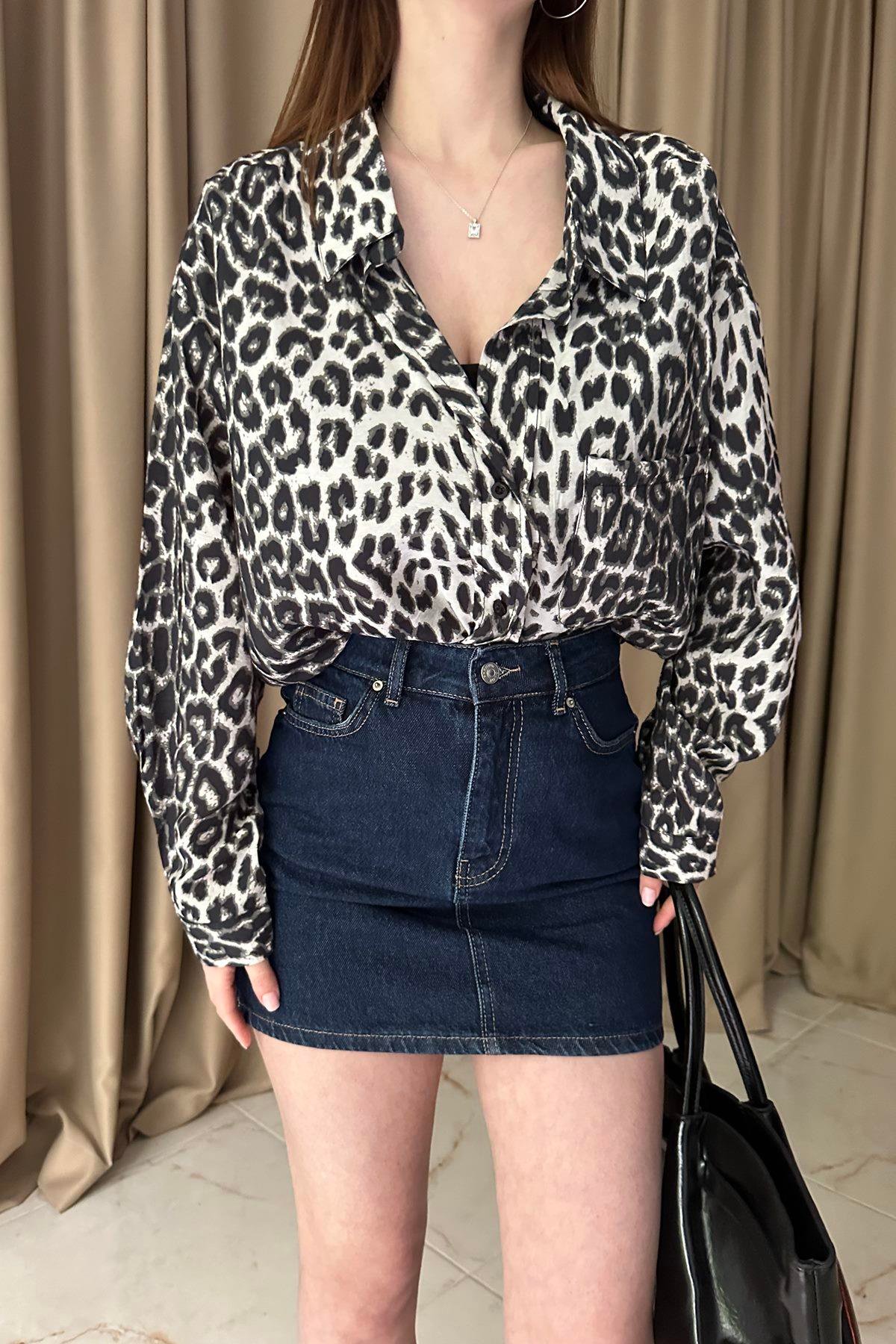 LEOPAR DESEN OVERSİZE GÖMLEK