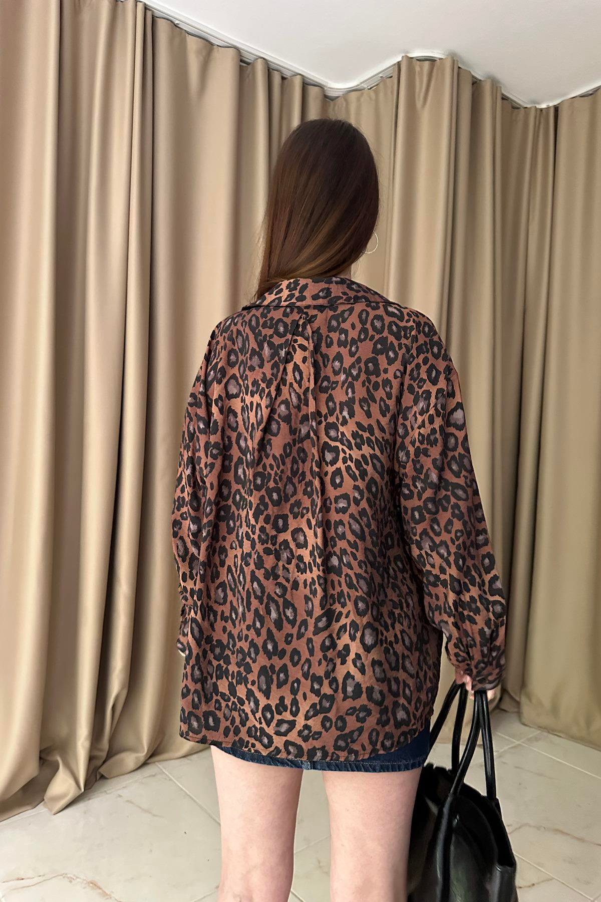 LEOPAR DESEN OVERSİZE GÖMLEK