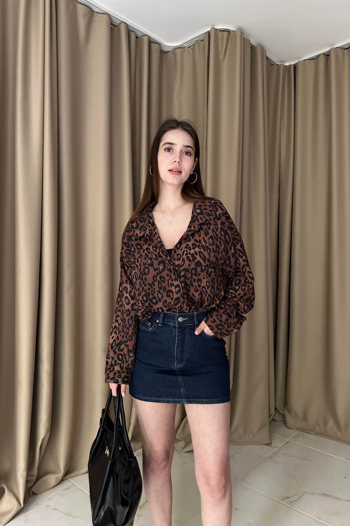 LEOPAR DESEN OVERSİZE GÖMLEK
