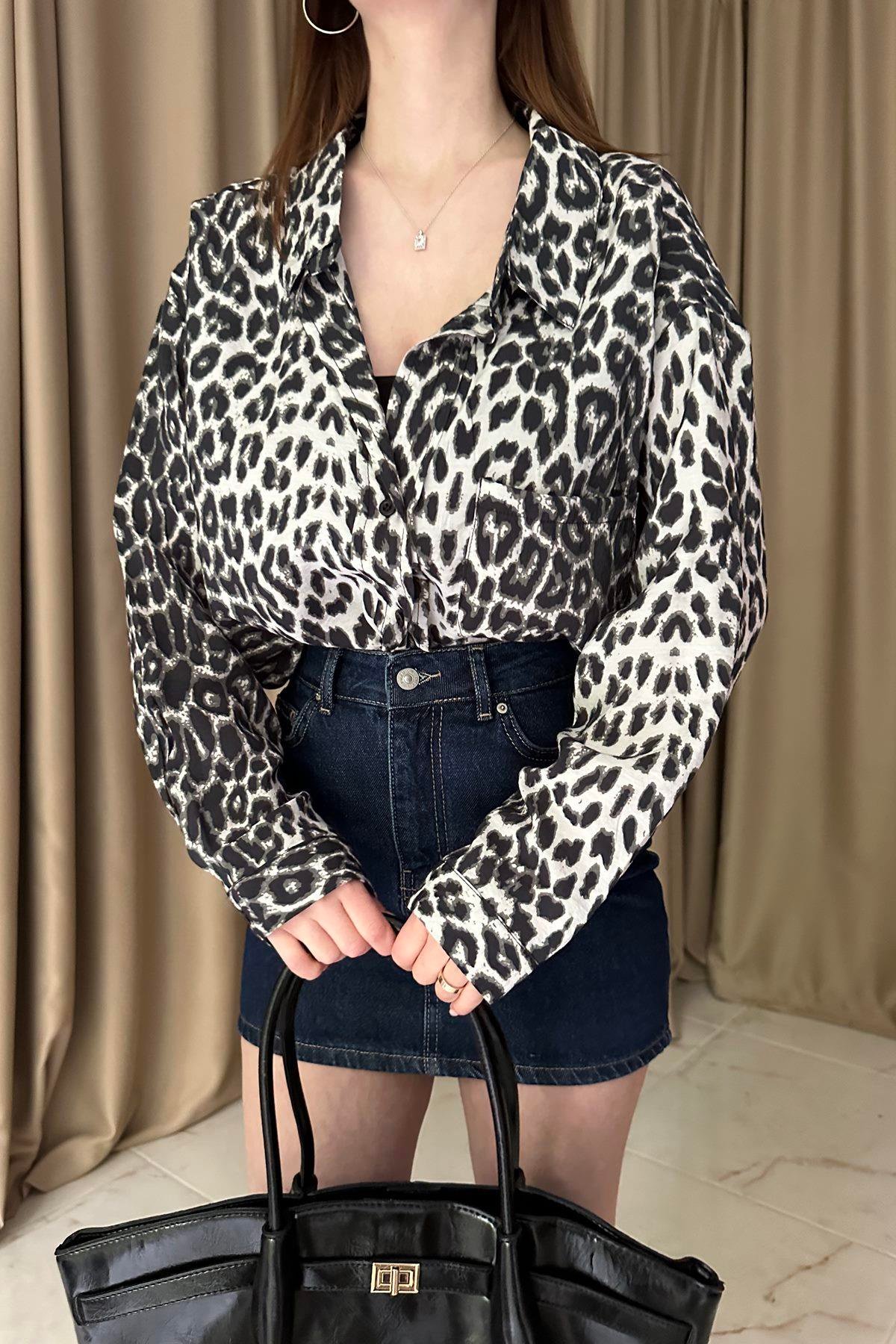 LEOPAR DESEN OVERSİZE GÖMLEK