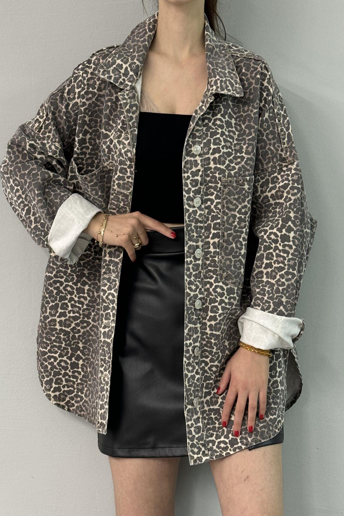 LEOPAR DESEN OVERSİZE GÖMLEK