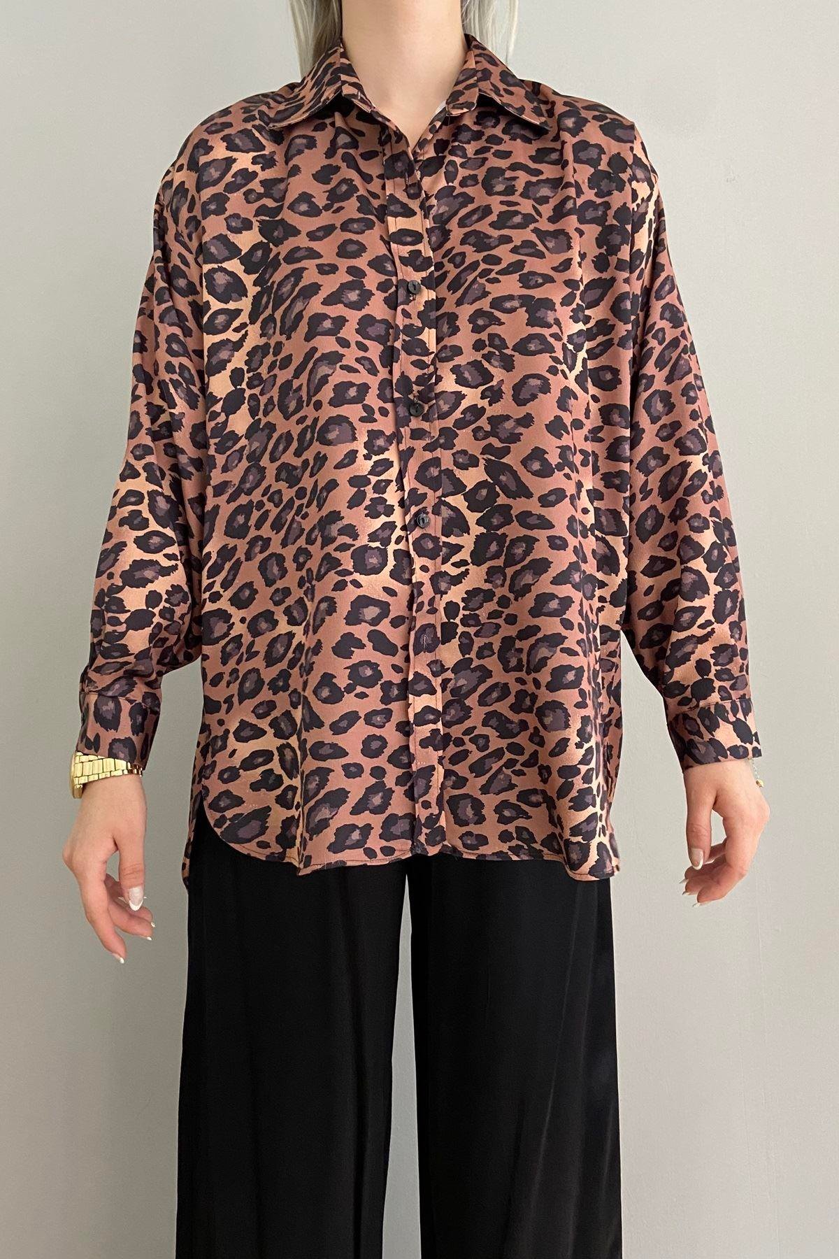 LEOPAR DESEN SATEN GÖMLEK