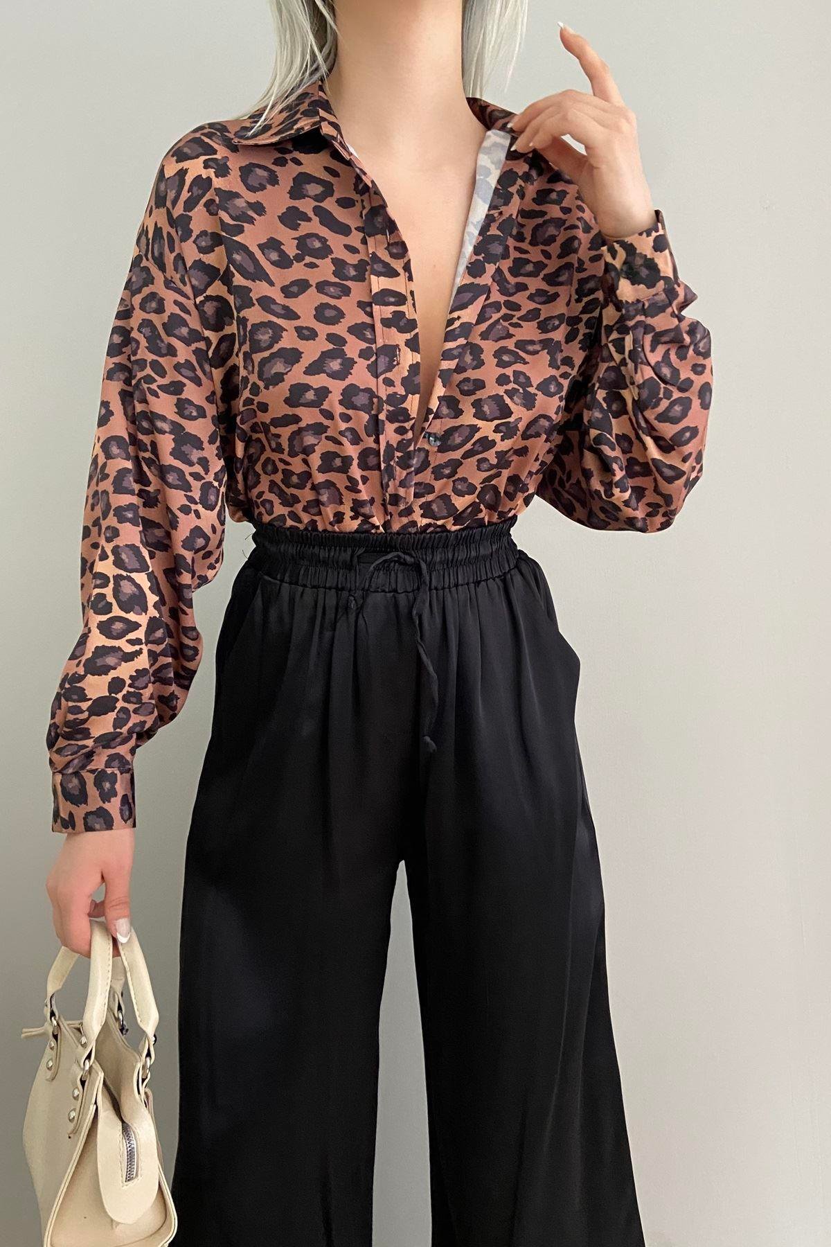 LEOPAR DESEN SATEN GÖMLEK