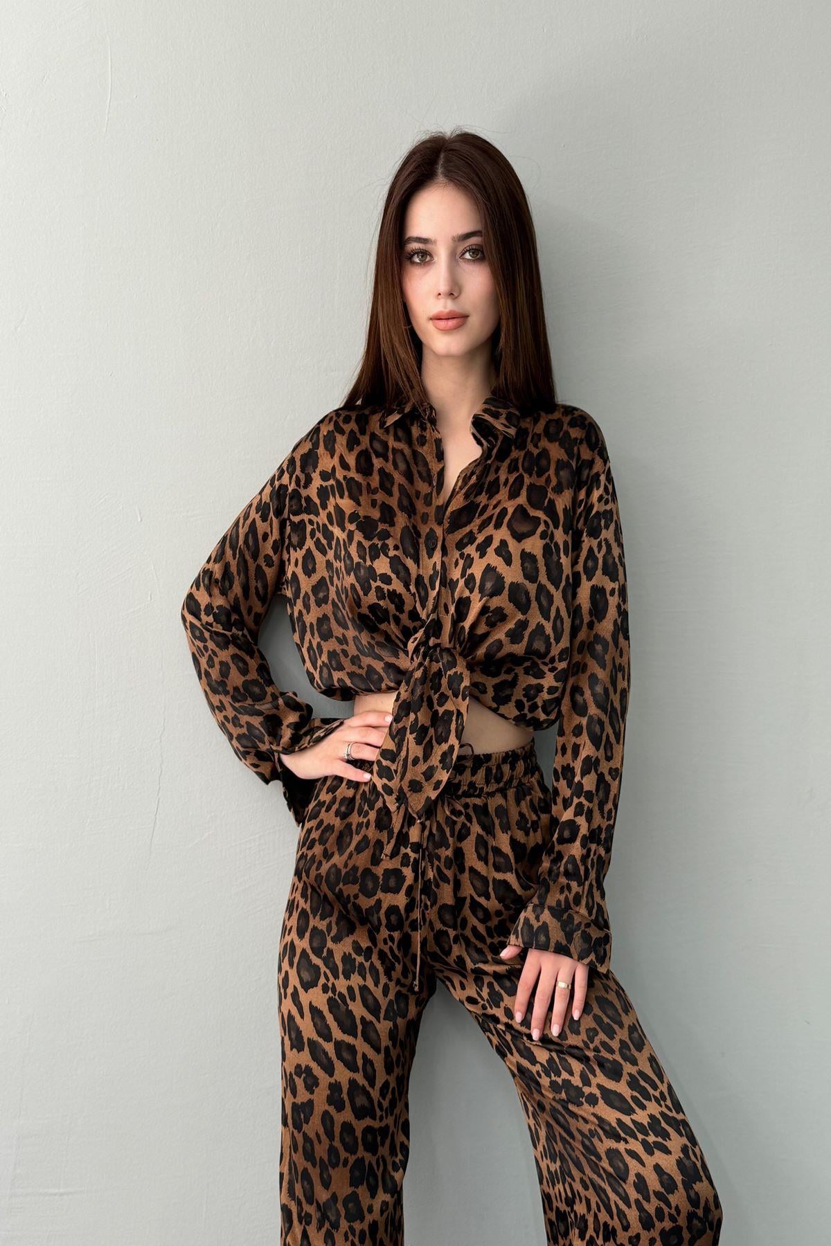 LEOPAR DESENLİ SATEN GÖMLEK