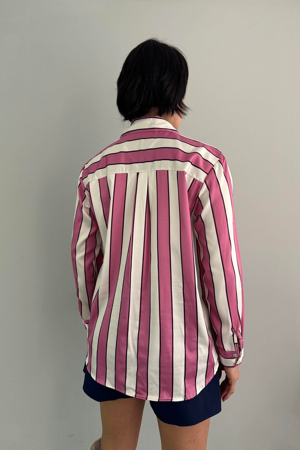 PEMBE ÇİZGİLİ SATEN ETEK