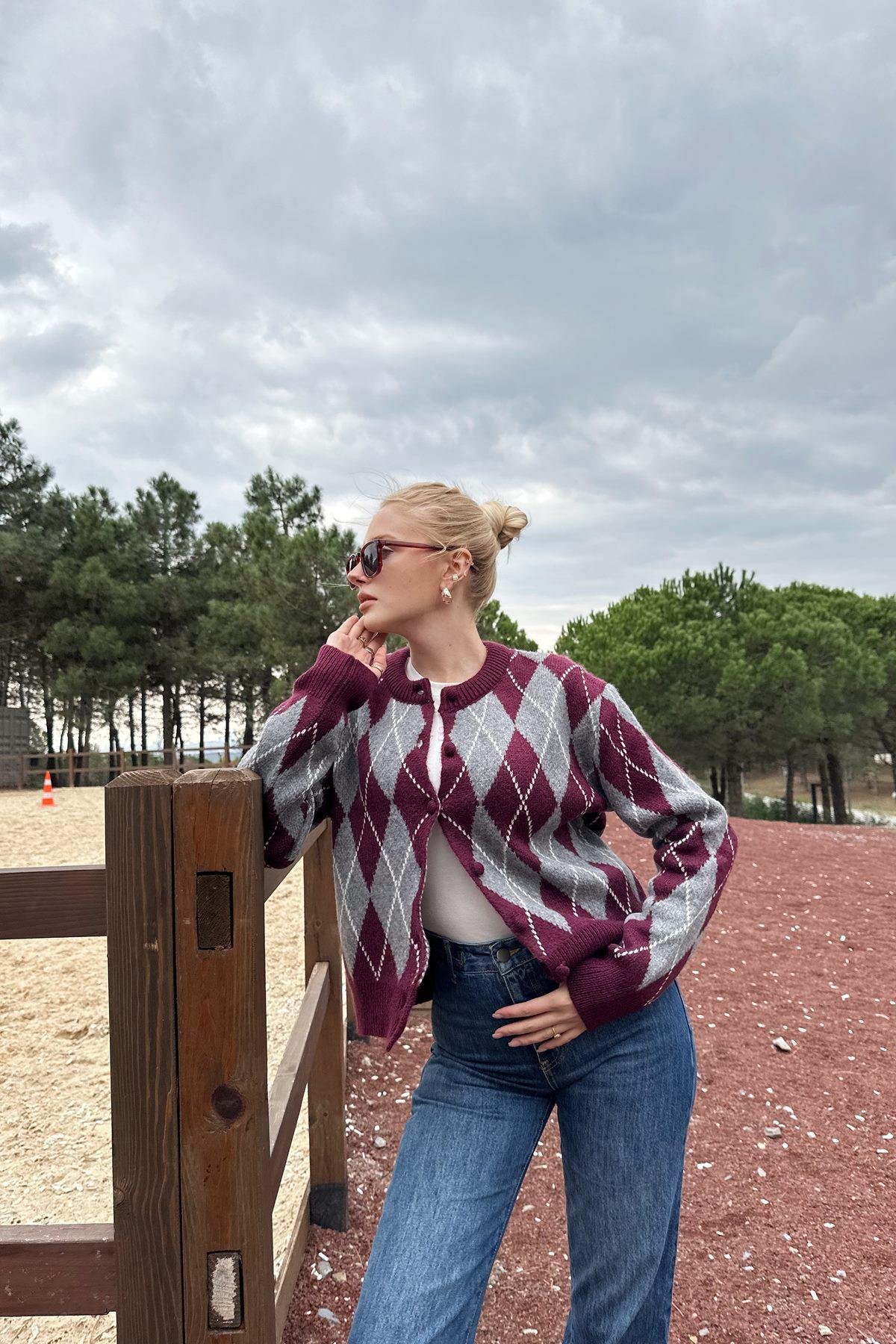 BİSİKLET YAKA BAKLAVA DESEN TRIKO HIRKA