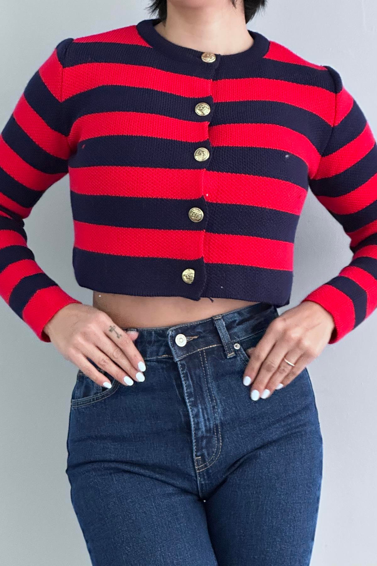 ÇİZGİLİ CROP HIRKA