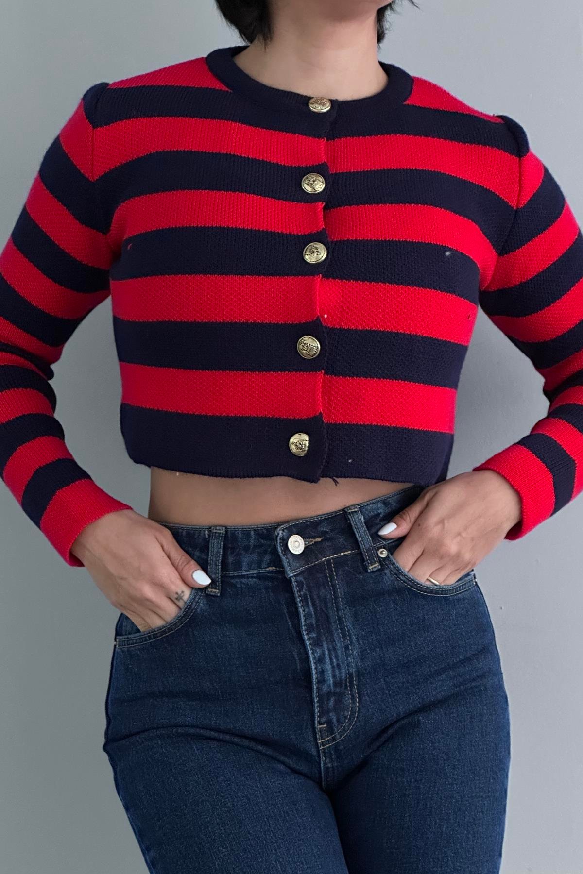 ÇİZGİLİ CROP HIRKA