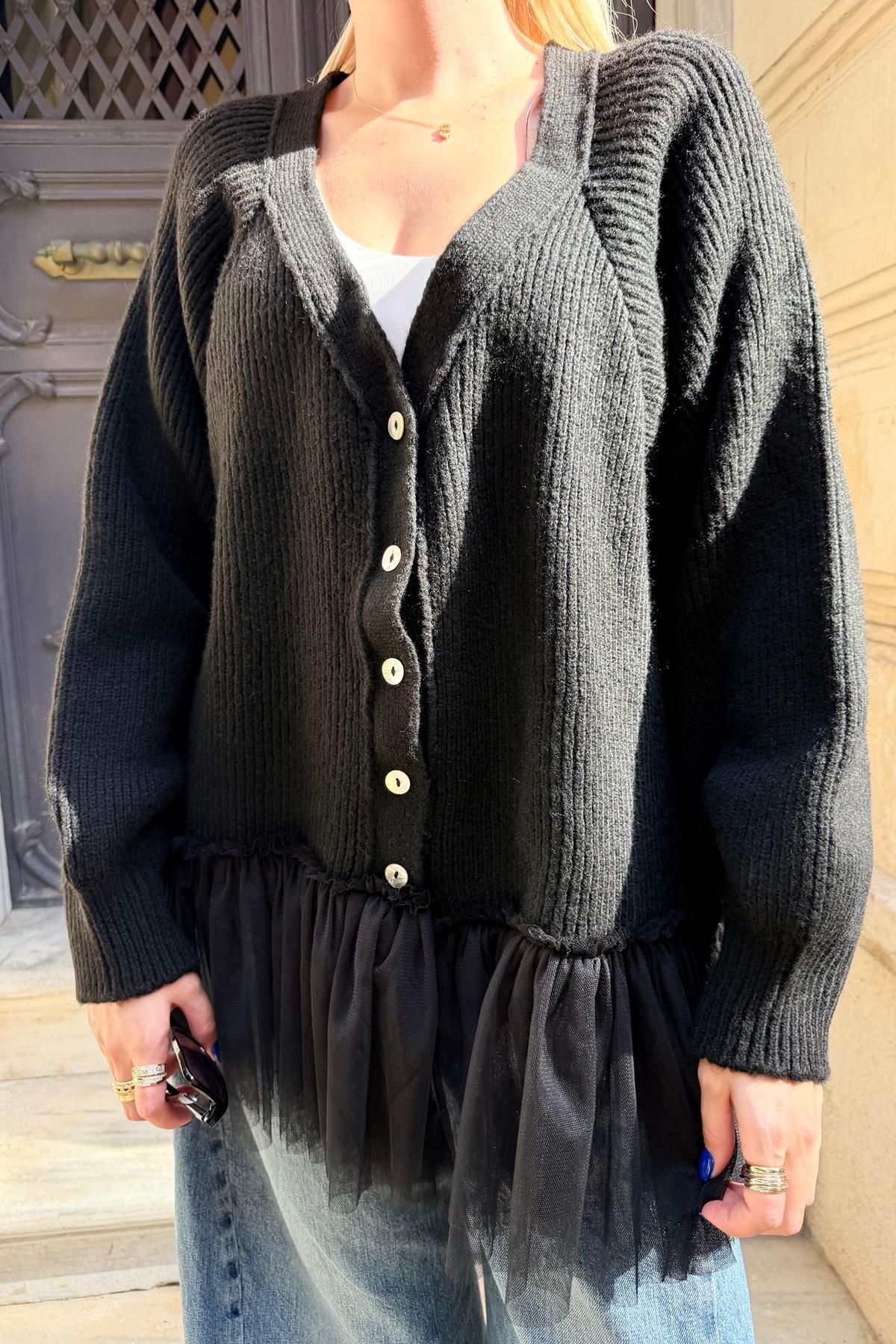 TÜL GARNİLİ OVERSİZE HIRKA